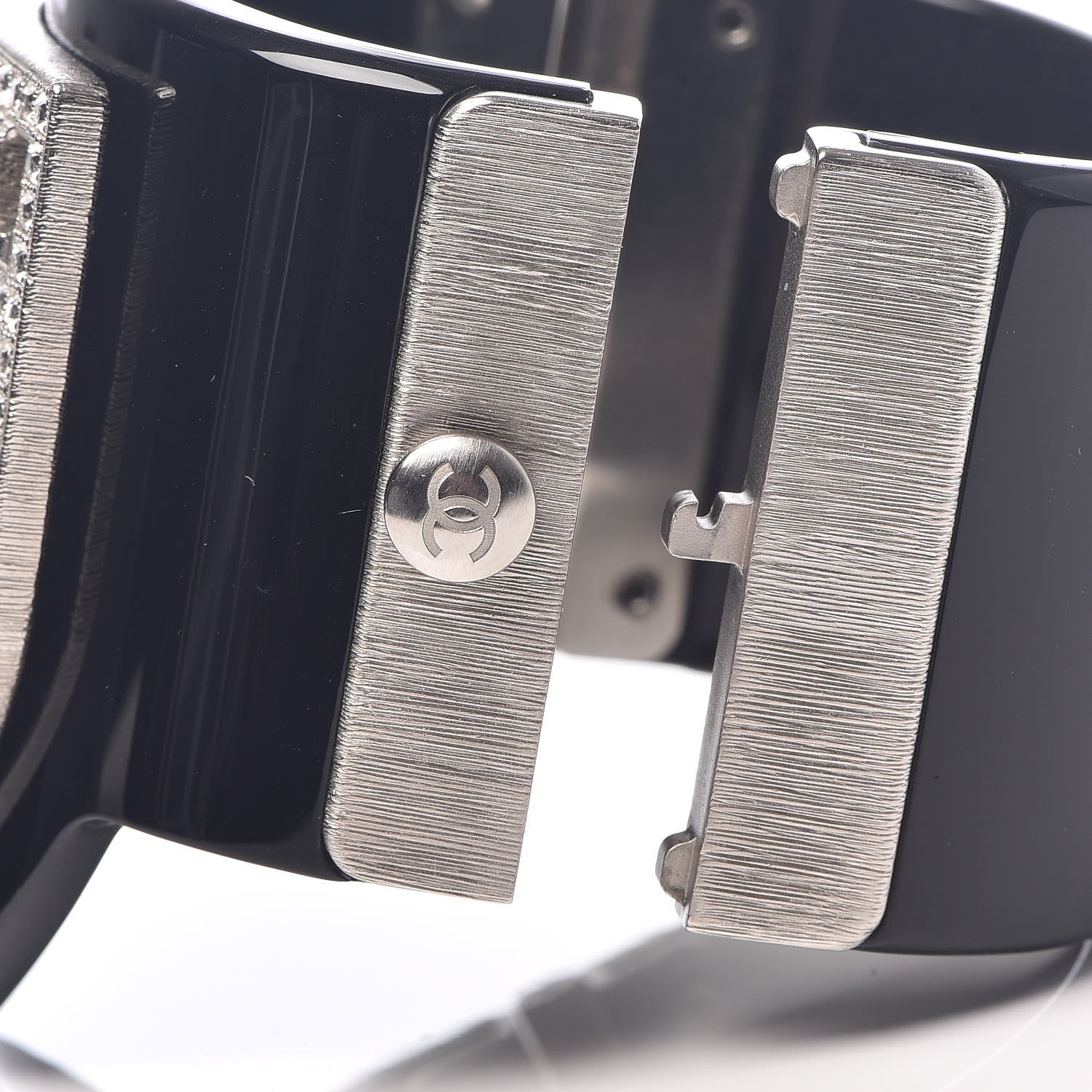 CHANEL RESIN SWAROVSKI BAGUETTE CRYSTAL CC CUFF BRACELET