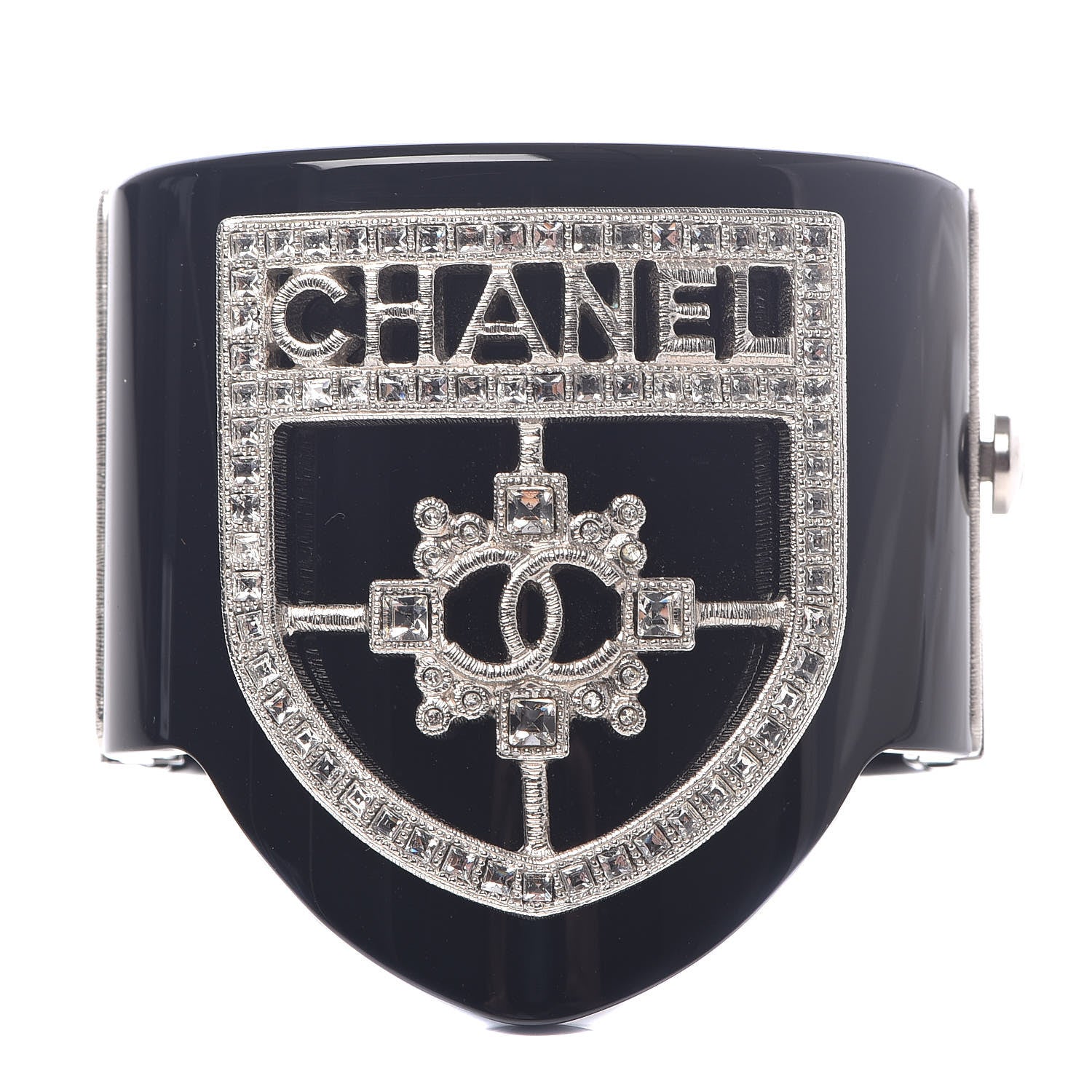 CHANEL RESIN SWAROVSKI BAGUETTE CRYSTAL CC CUFF BRACELET