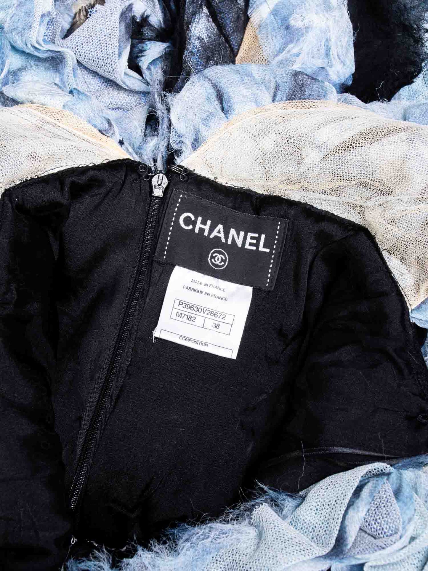 Chanel Runway CC Logo Knit Ruffle Mini Dress Blue Black