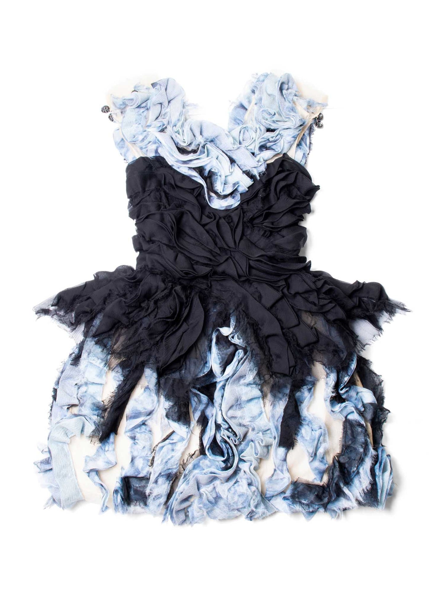 Chanel Runway CC Logo Knit Ruffle Mini Dress Blue Black