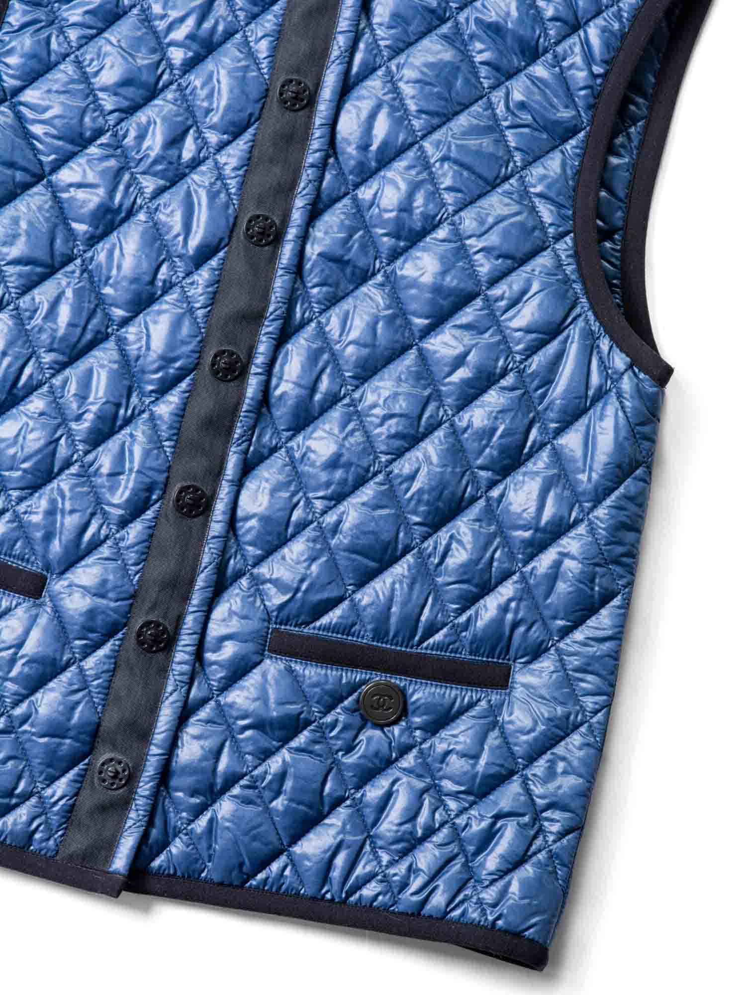 Chanel Runway CC Logo Quilted Puffer Vest Blue Black