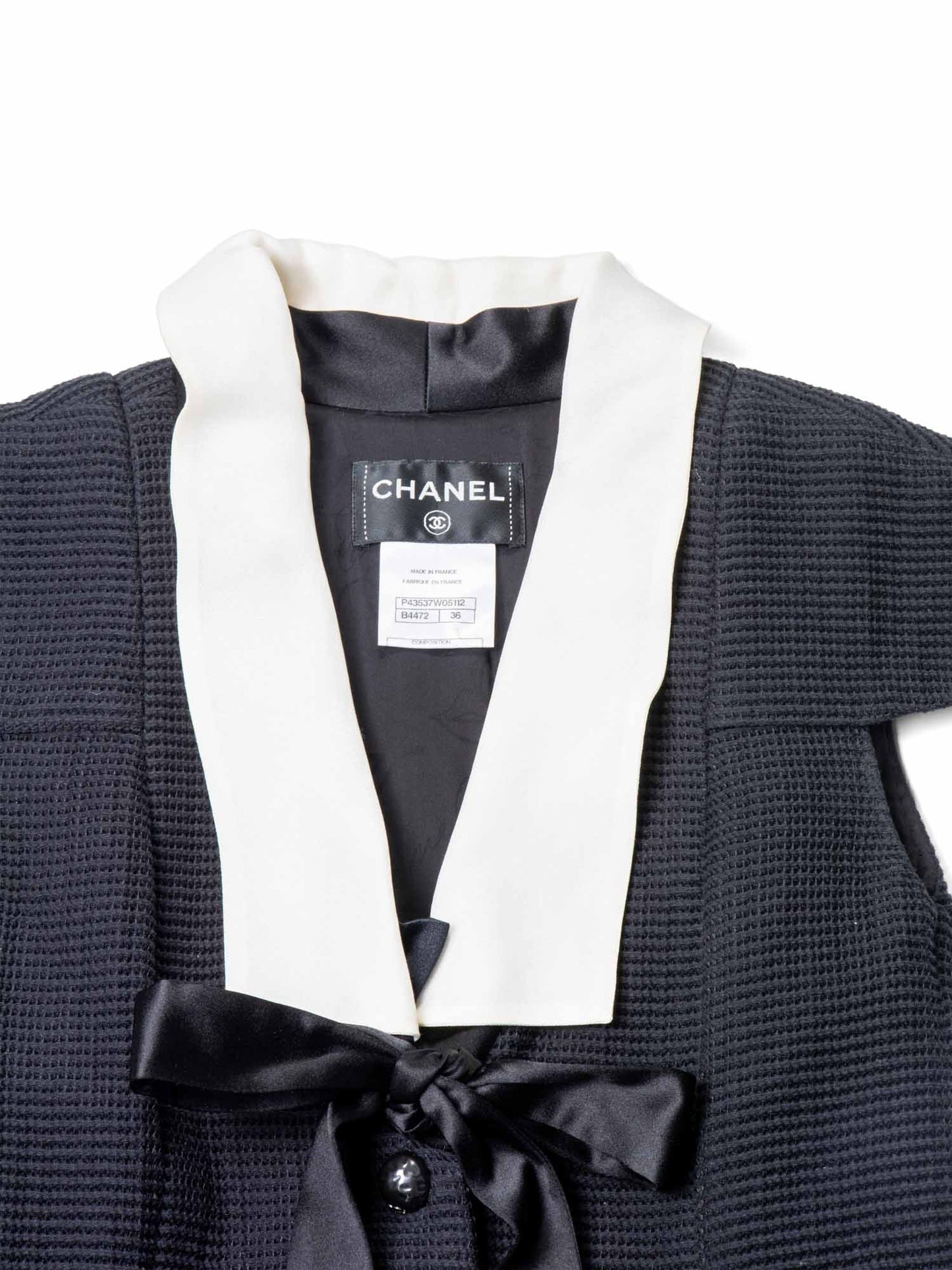 Chanel Runway CC Logo White Collar Bow Mini Dress Black White