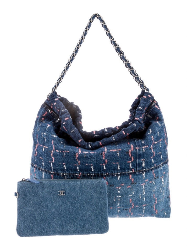 Chanel DENIM SEQUIN 22 HOBO Shoulder Bag