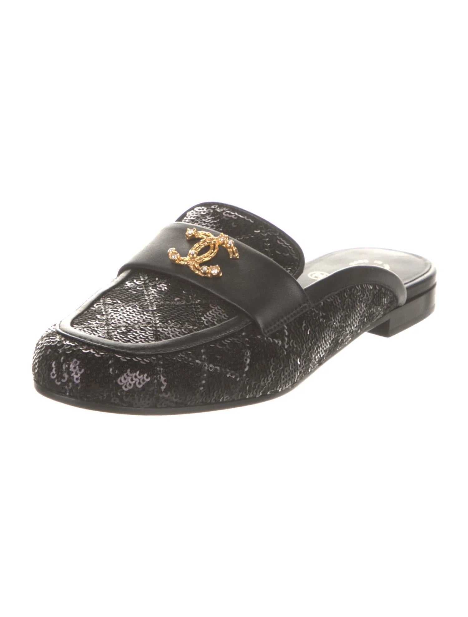 Chanel Sequin Lambskin Quilted CC Mules for Women