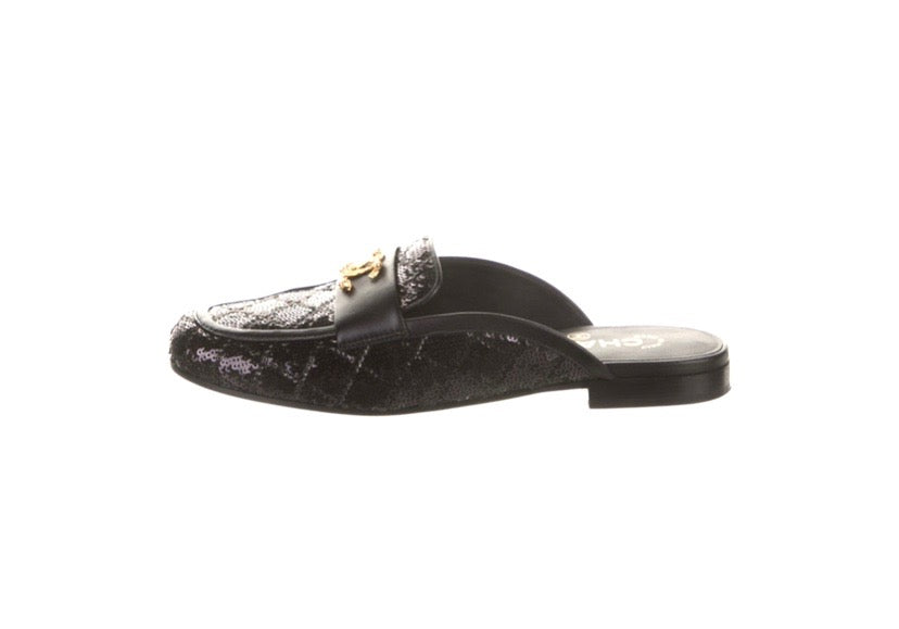 Chanel Sequin Lambskin Quilted CC Mules for Women