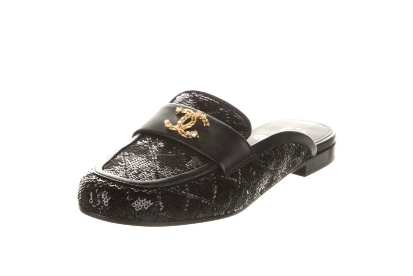 Chanel Sequin Lambskin Quilted Cc Mules Bag