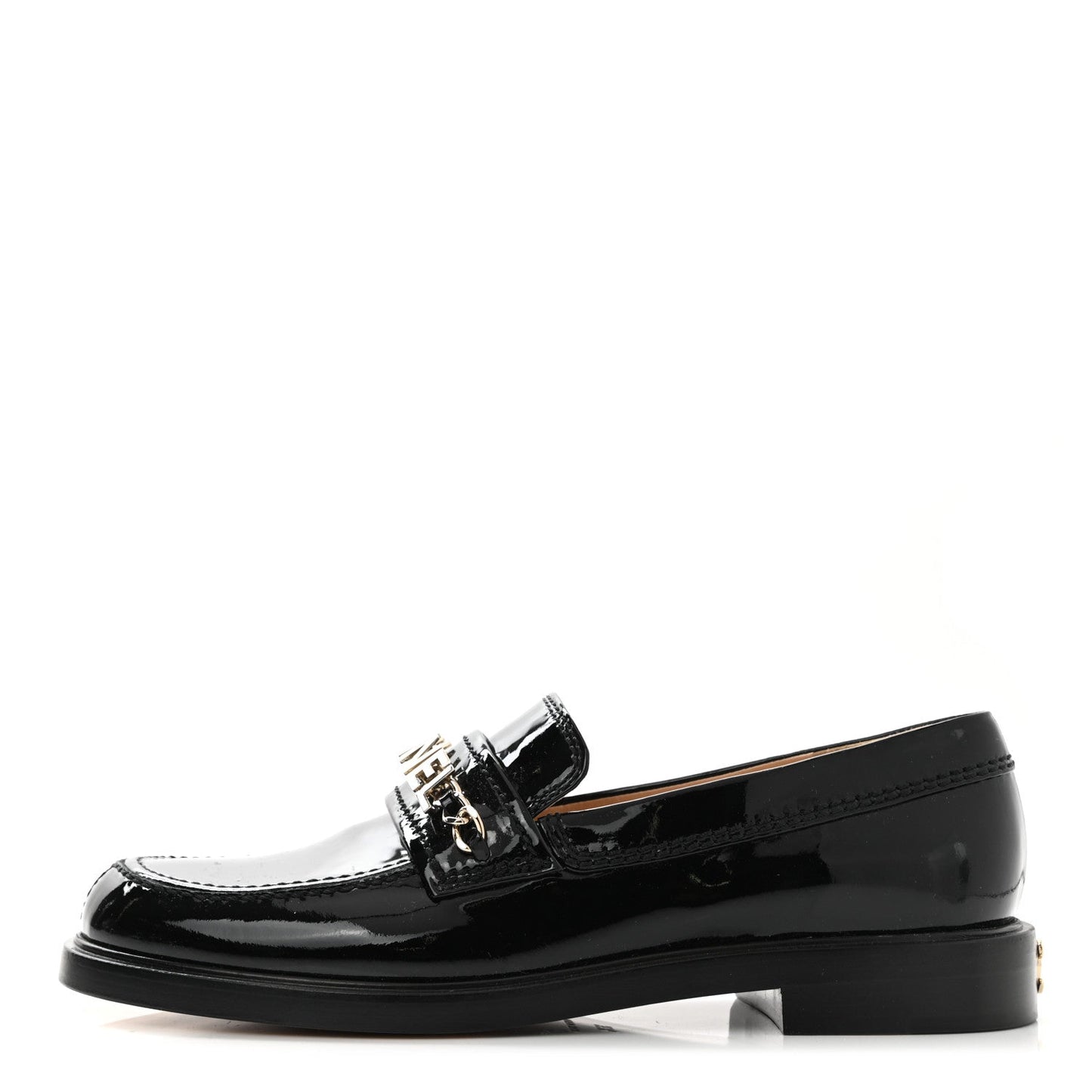 Chanel Shiny Patent Calfskin Logo Loafers for Women