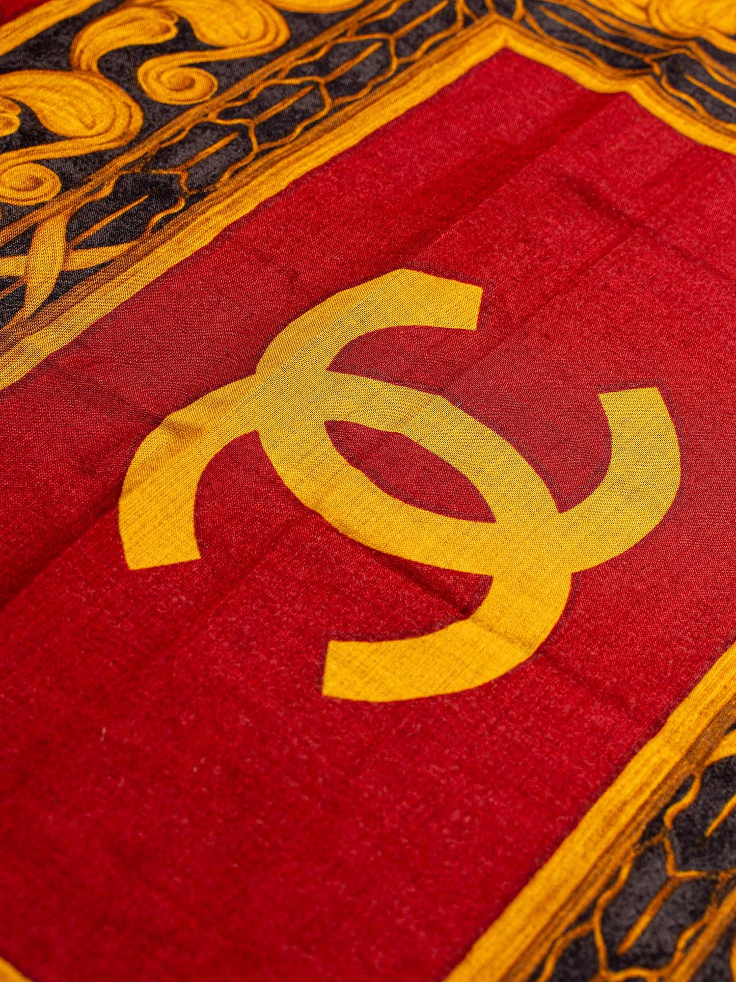 Chanel Silk Wool CC Logo Large Shawl Red