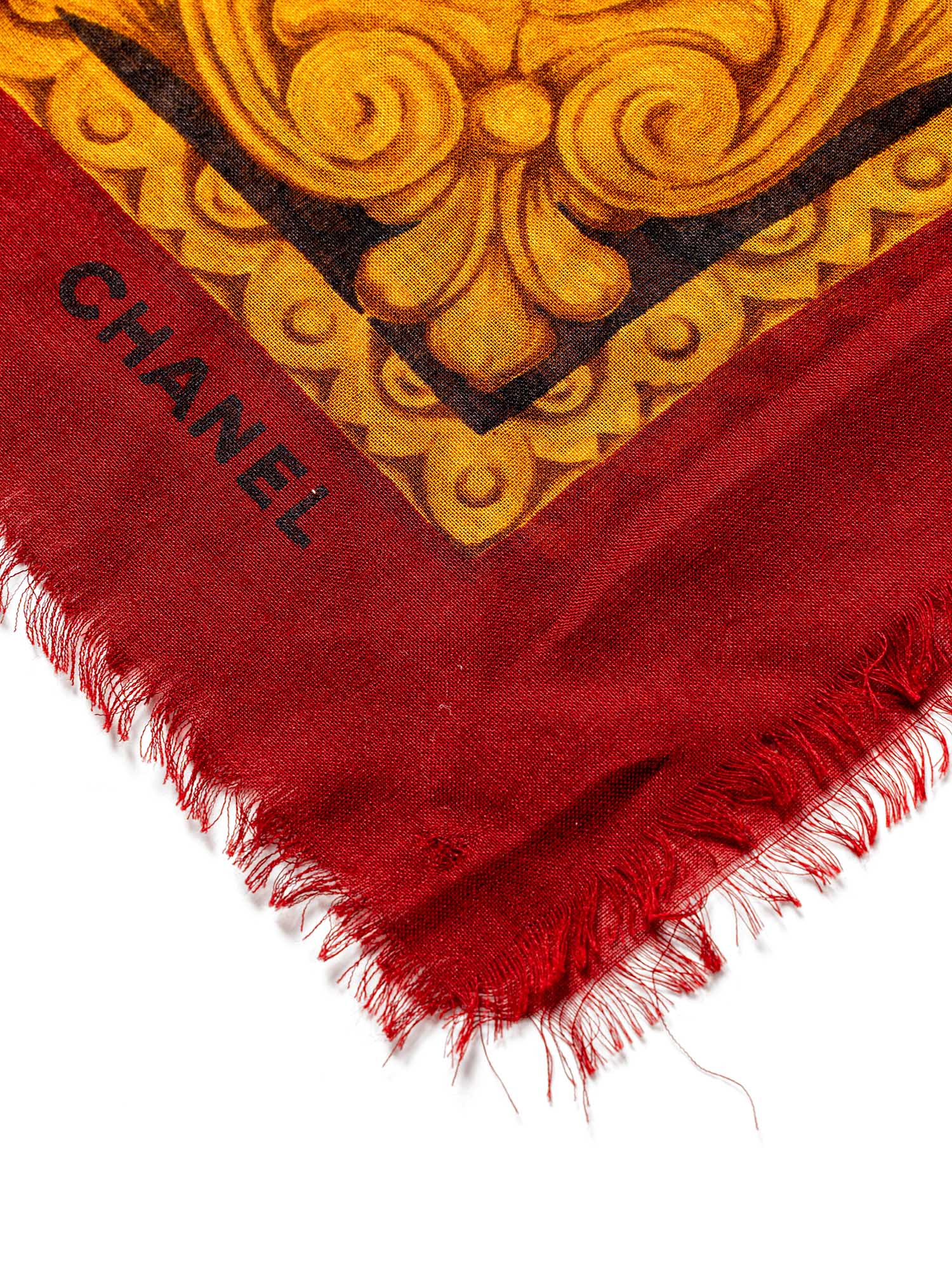 Chanel Silk Wool CC Logo Large Shawl Red