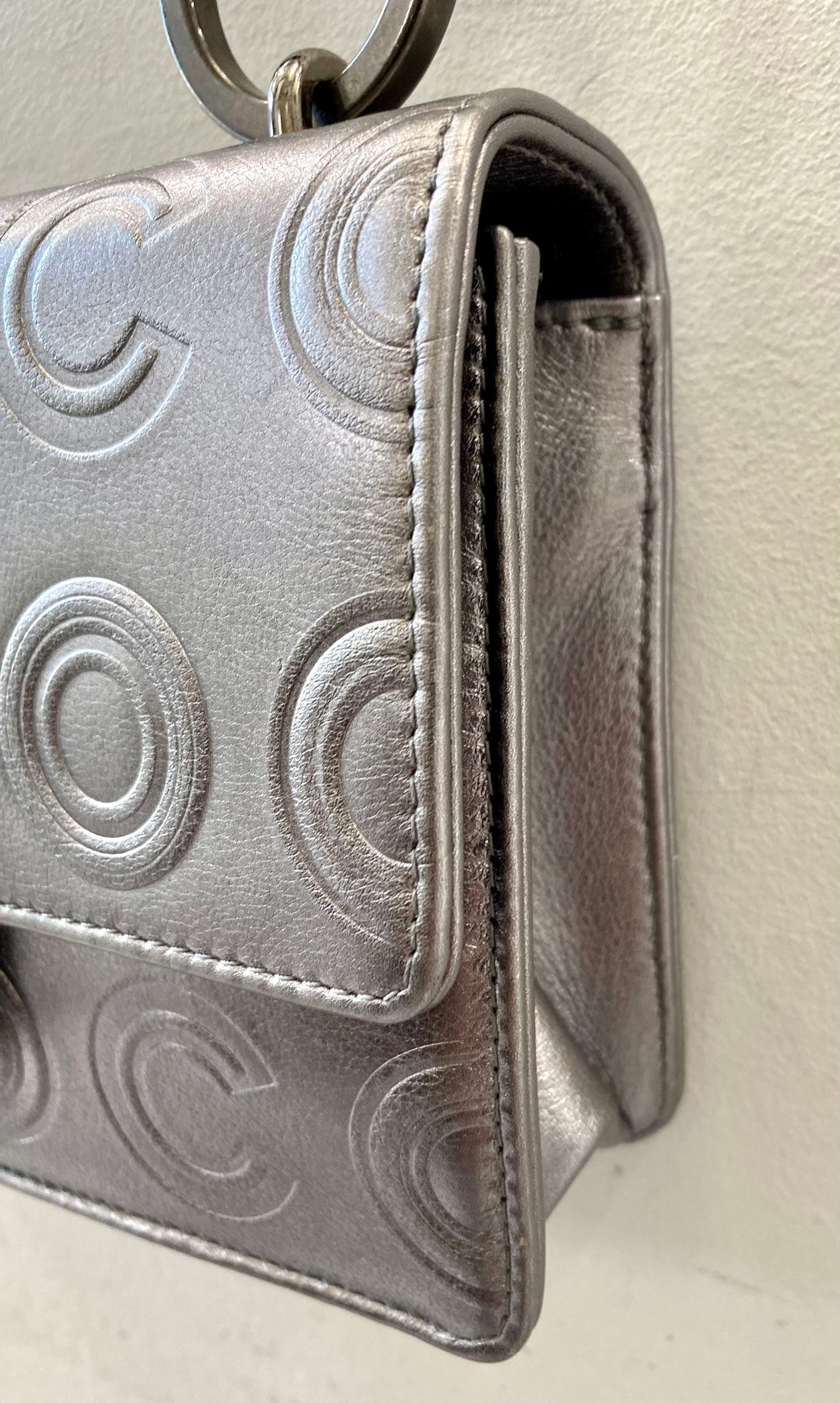 Chanel Silver Metallic Calfskin Coco Embossed Bag