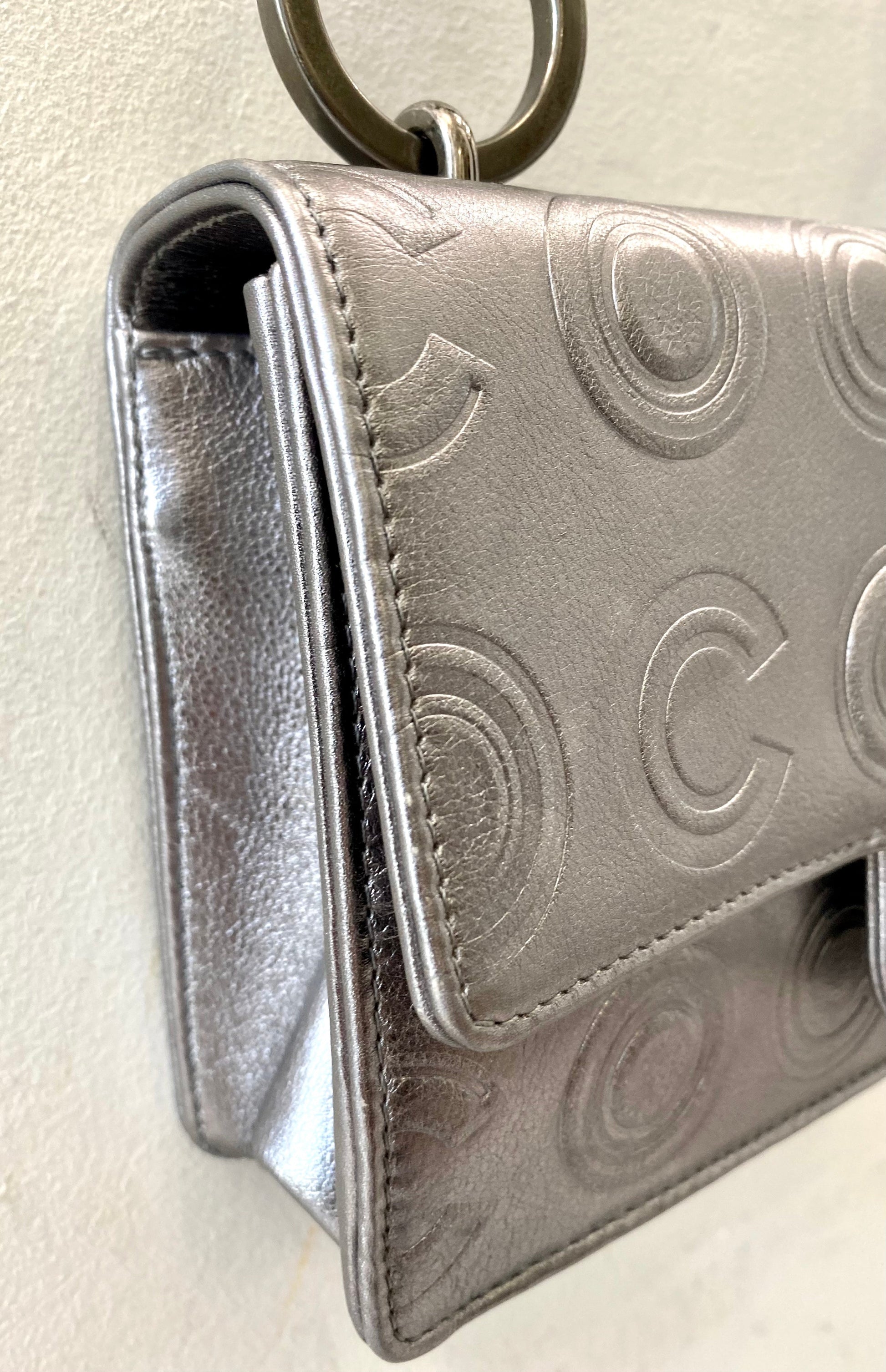 Chanel Silver Metallic Calfskin Coco Embossed Bag