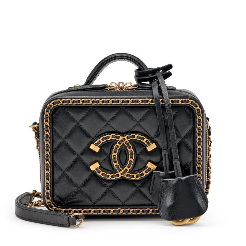 Chanel Small Chain Around Filigree Vanity Case W/ Strap Bag