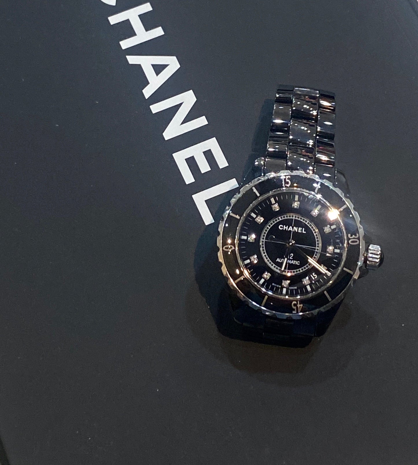 Chanel Stainless Steel Ceramic Diamonds 38Mm J12 Automatic Watch Bag
