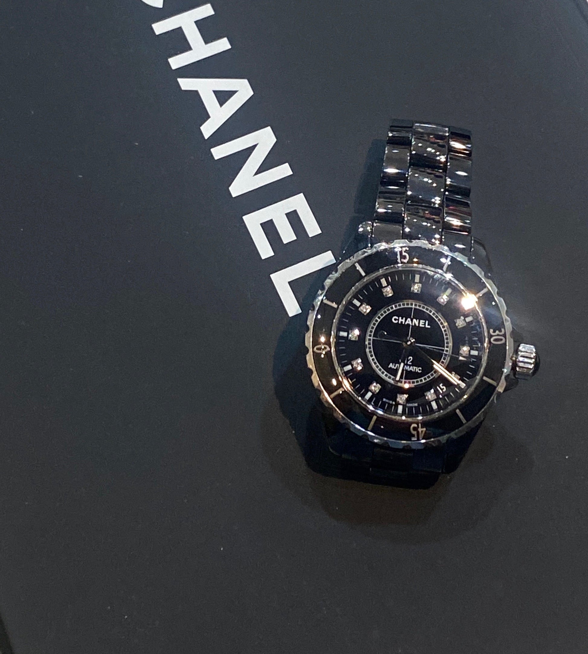 Chanel Stainless Steel Ceramic Diamonds 38Mm J12 Automatic Watch Bag