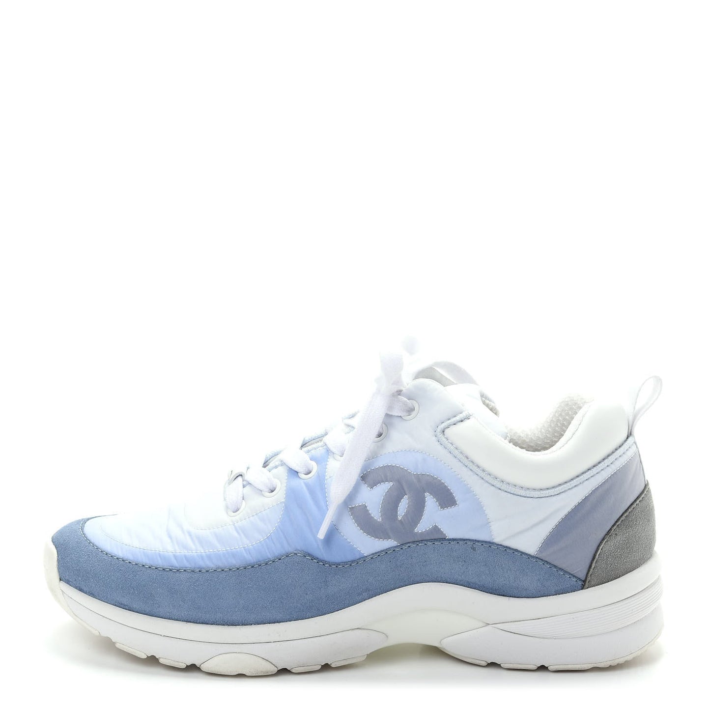 Chanel CC Suede Calfskin Nylon Sneakers in Sky Blue for Women