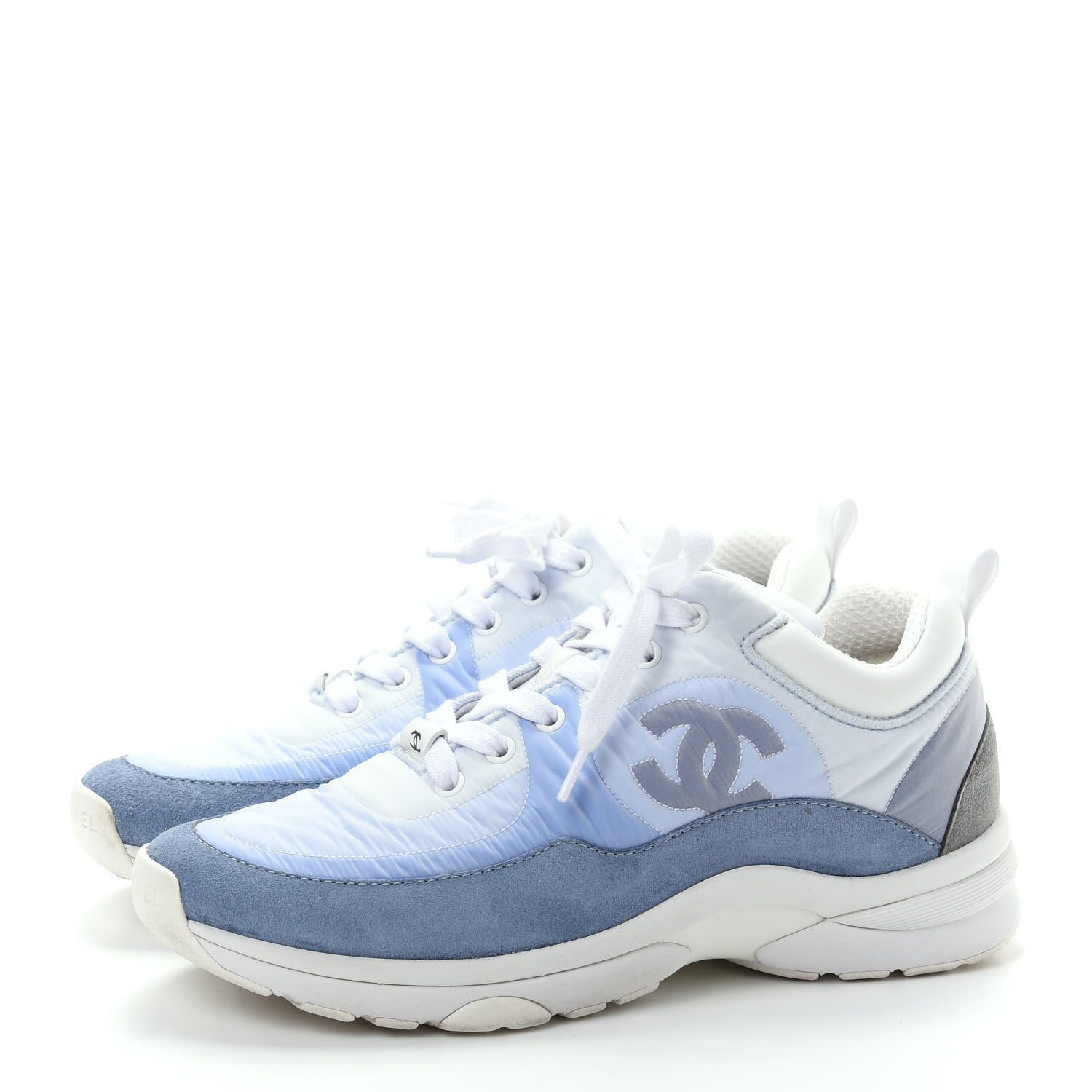 Chanel CC Suede Calfskin Nylon Sneakers in Sky Blue for Women