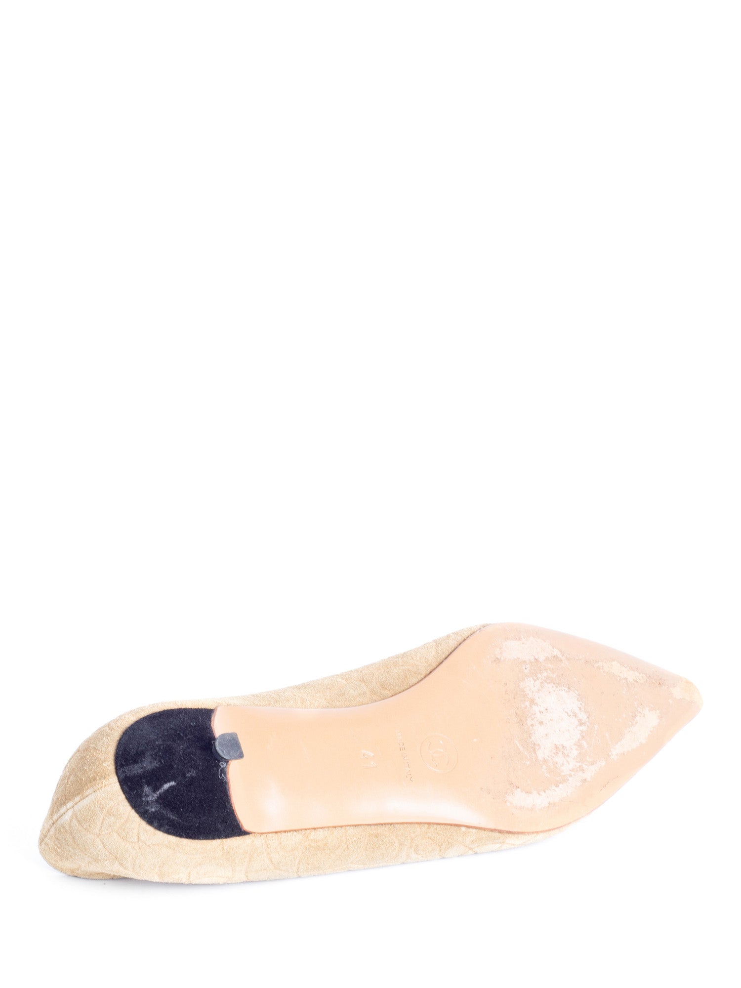 Chanel Suede Leather Camellia Cap Toe Kitten Heels Beige Black