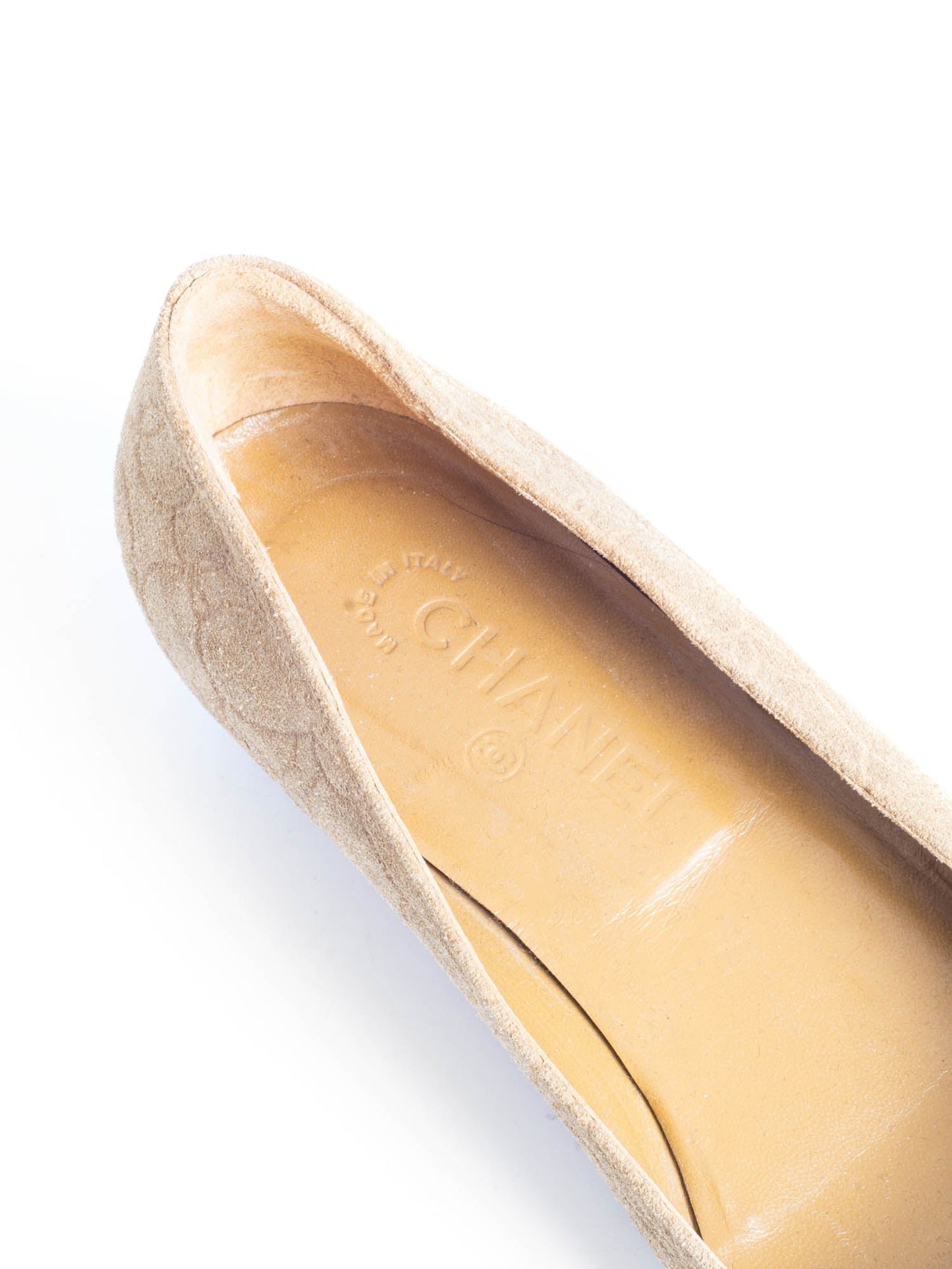 Chanel Suede Leather Camellia Cap Toe Kitten Heels Beige Black