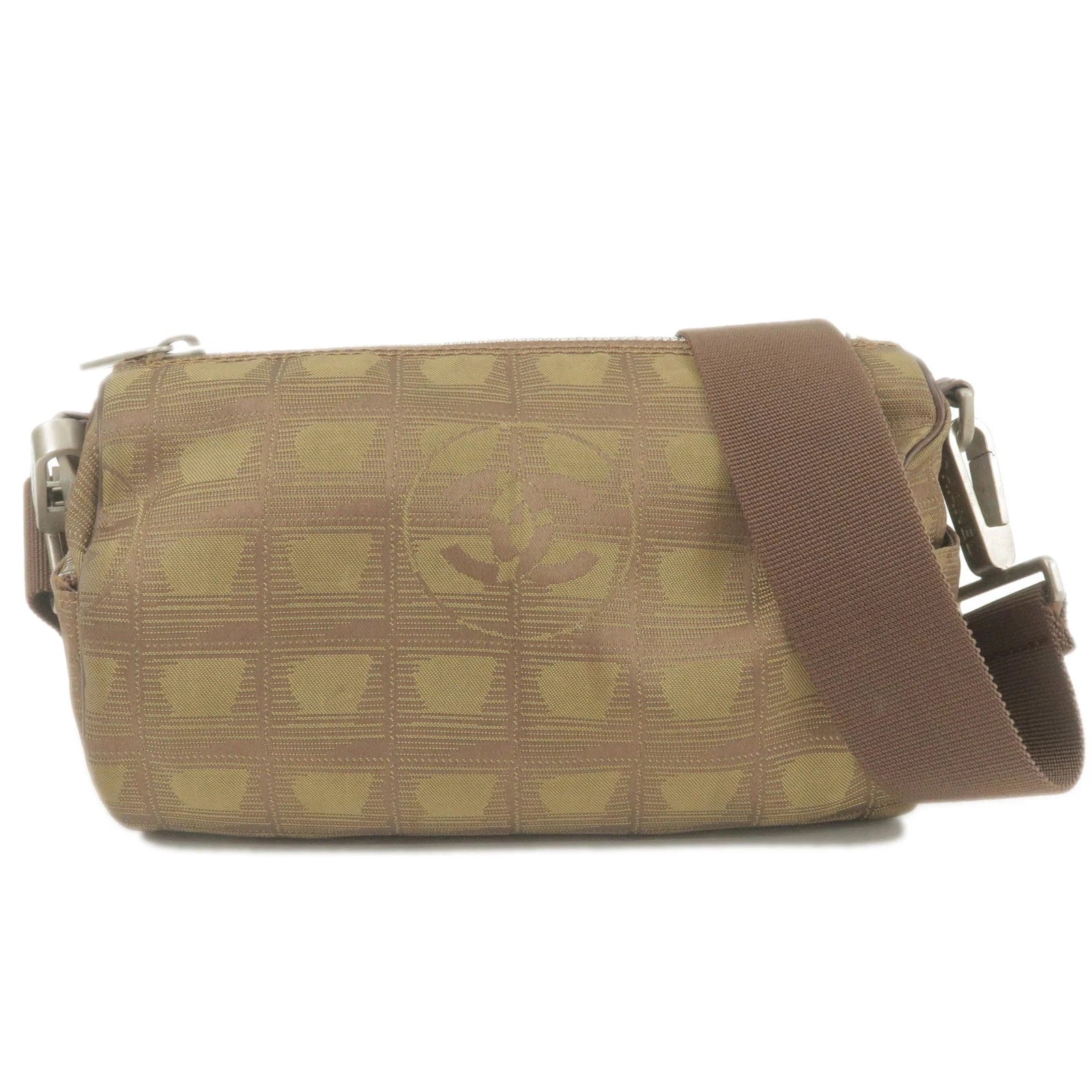 Chanel LINE NYLON JACQUARD ROLL Leather Travel Bag