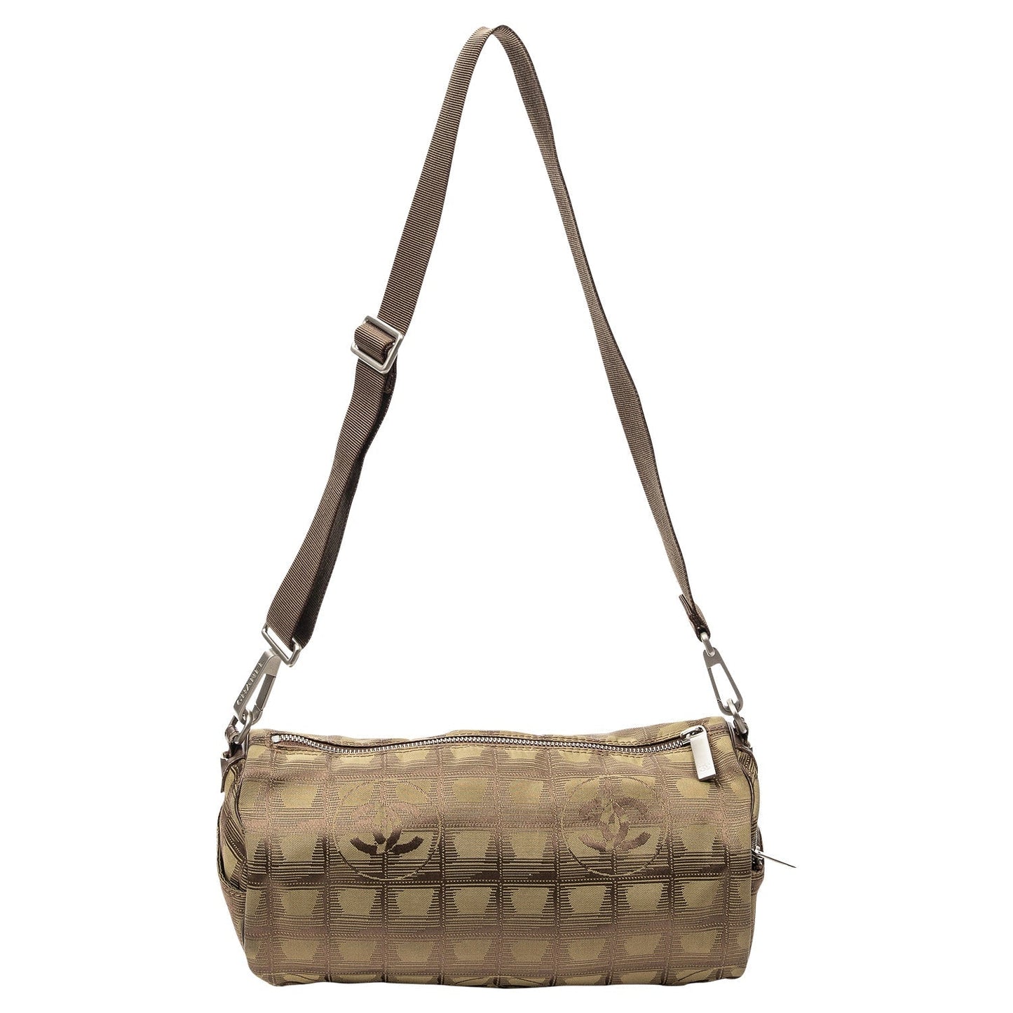 Chanel LINE NYLON JACQUARD ROLL Leather Travel Bag
