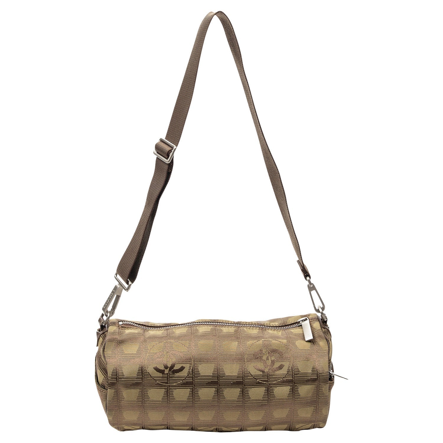 Chanel LINE NYLON JACQUARD ROLL Leather Travel Bag
