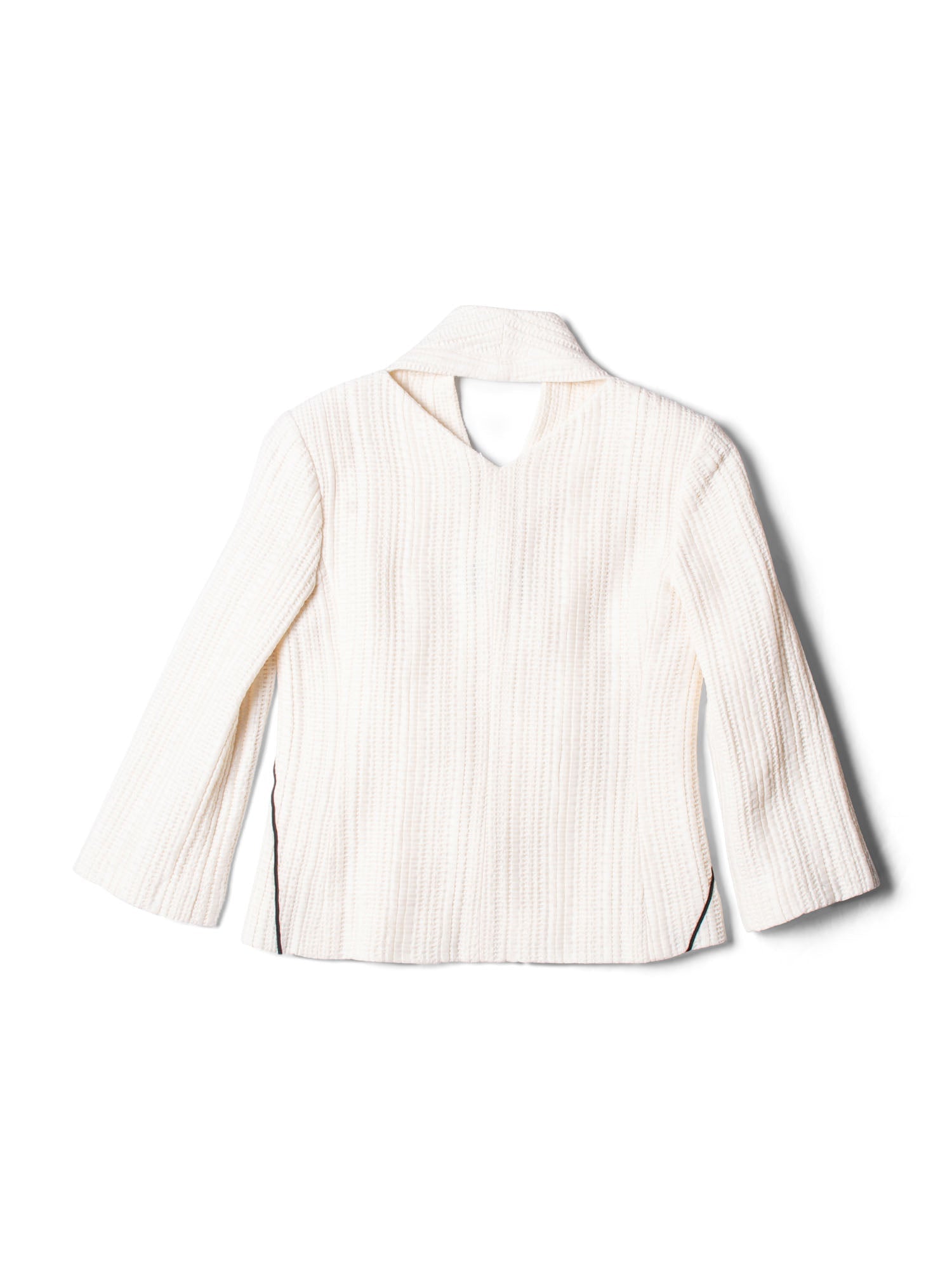 Chanel Tweed CC Logo Hammered Pearl Cut Out Jacket Ivory