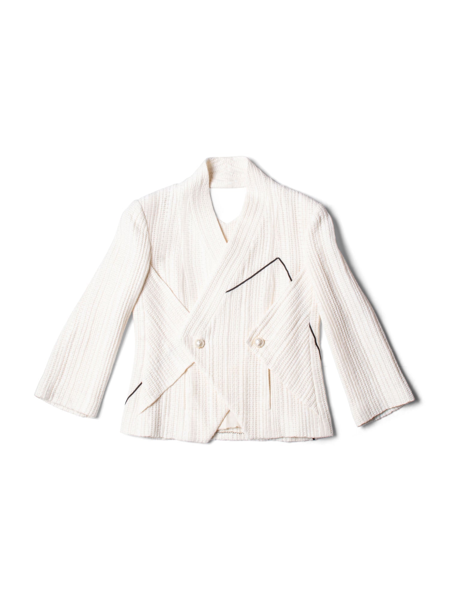 Chanel Tweed CC Logo Hammered Pearl Cut Out Jacket Ivory