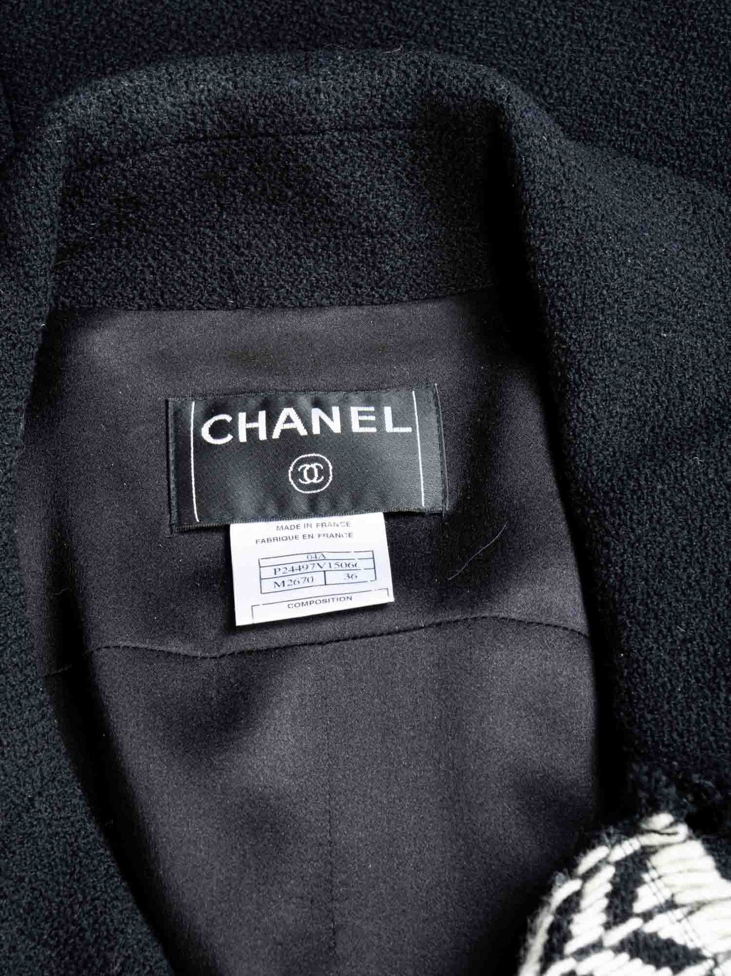 Chanel Tweed Camellia Flower Open Jacket Black White