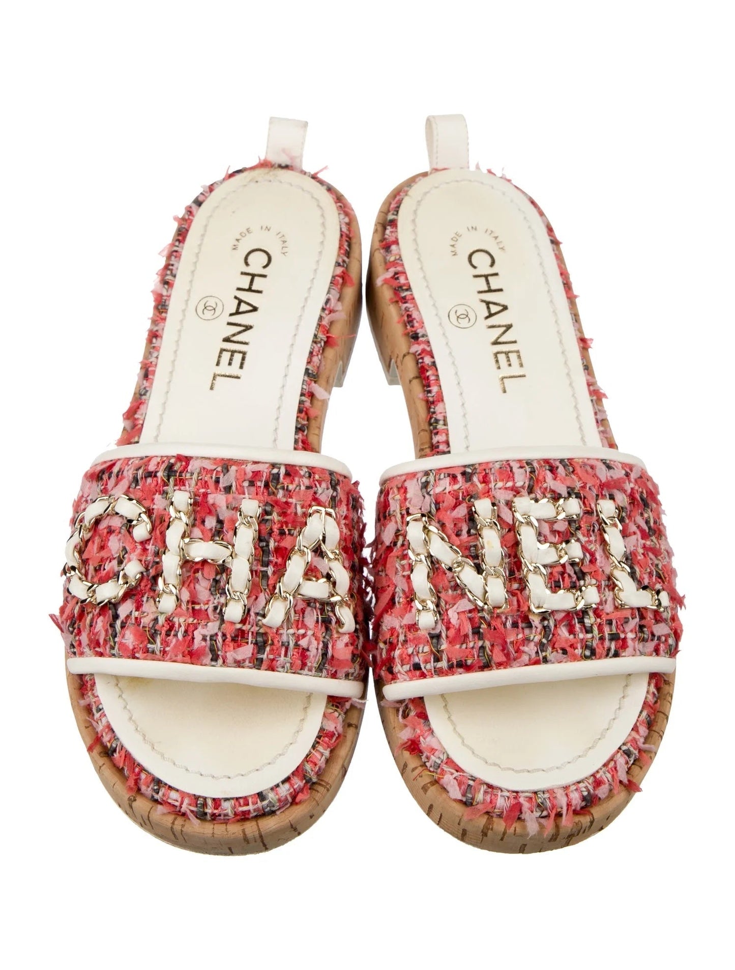 Chanel Tweed Cork "cha Nel" Mule Sandals for Women