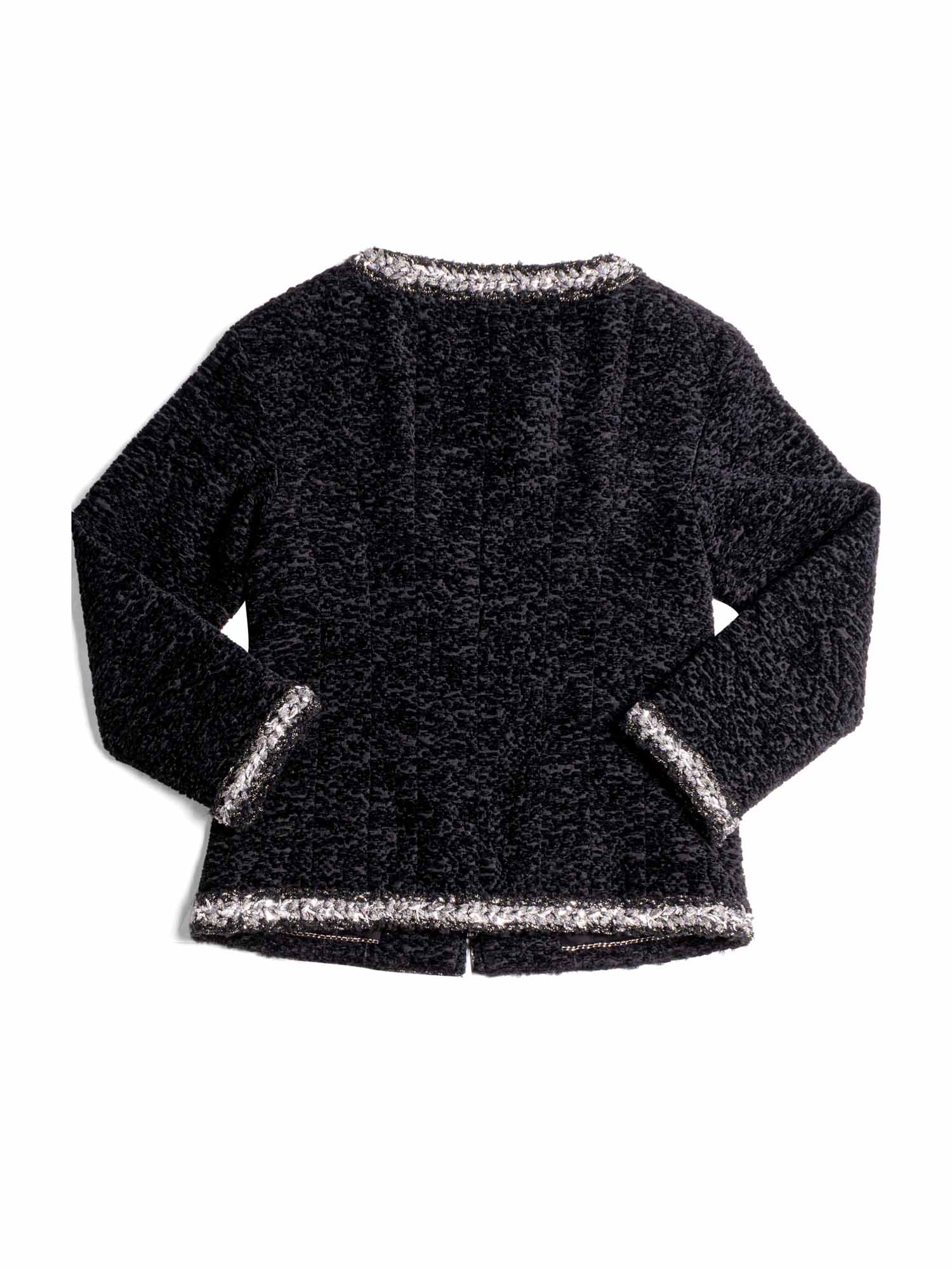 Chanel Tweed Fringe Fitted Jacket Black
