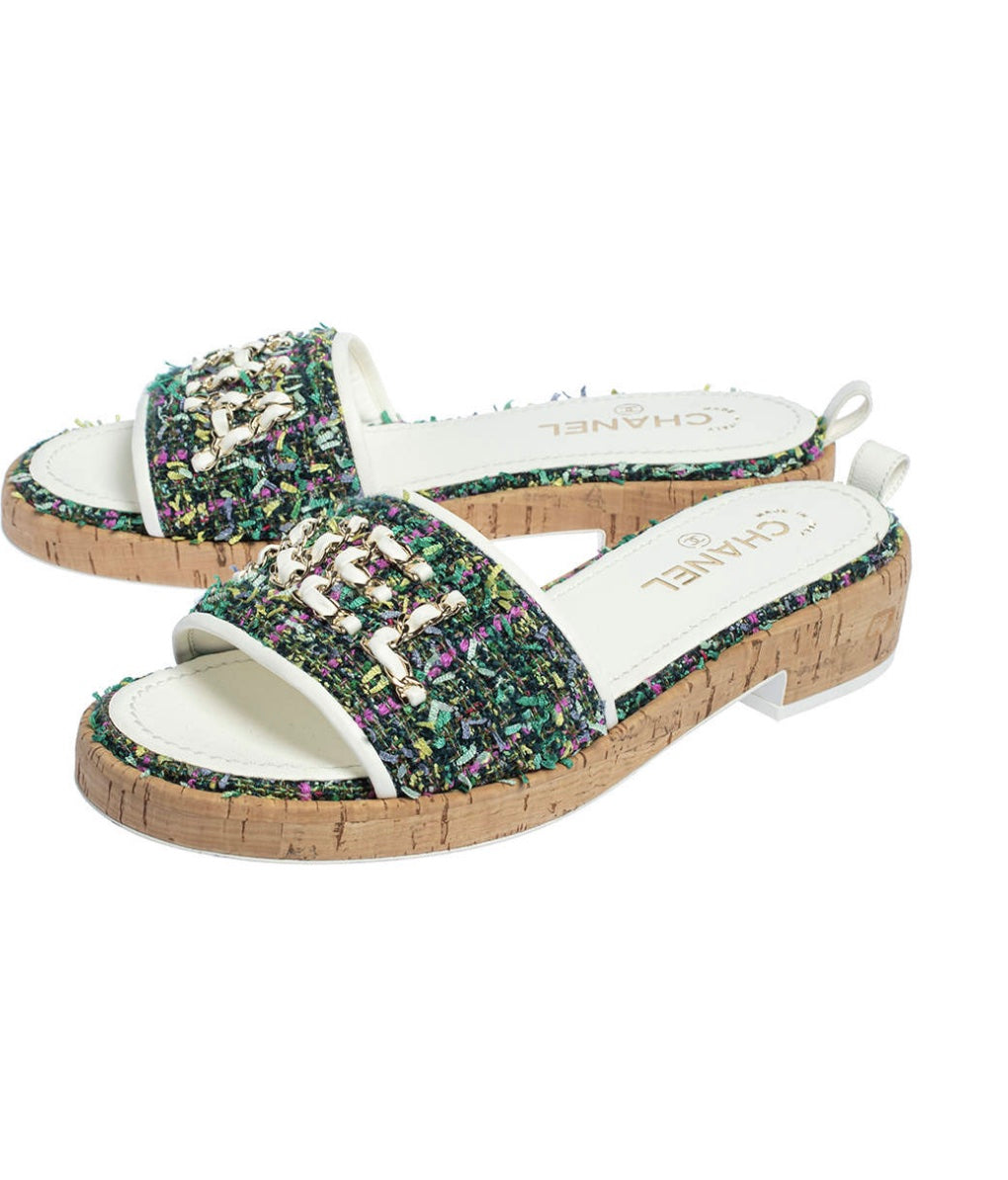 Chanel Tweed Leather Mules Sandals for Women
