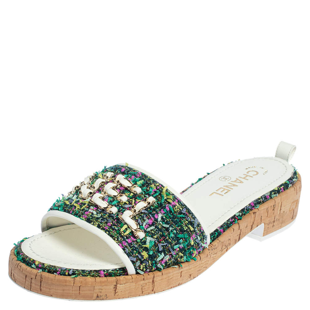 Chanel Tweed Leather Mules Sandals for Women