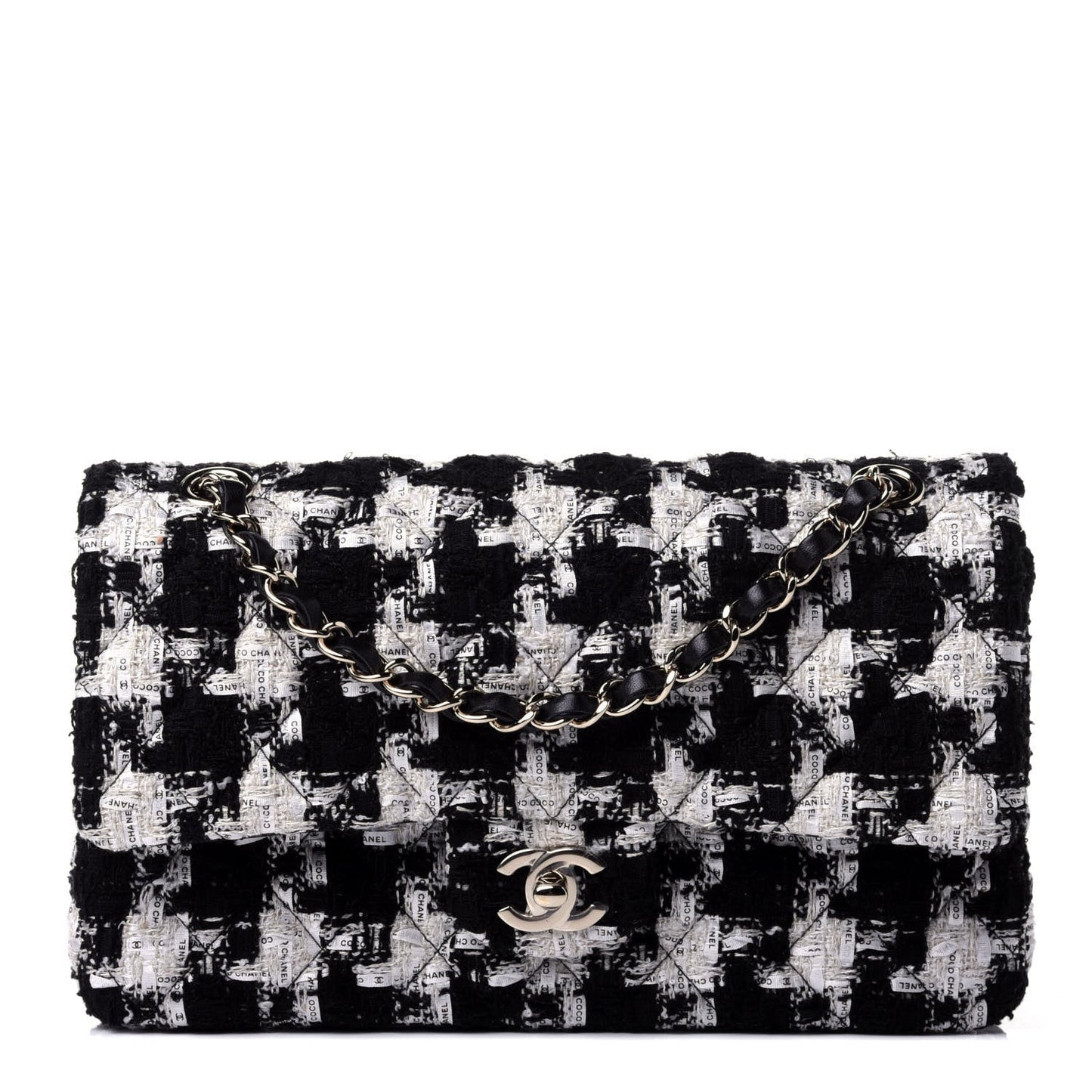 Chanel QUILTED TWEED DOUBLE FLAP Shoulder Bag