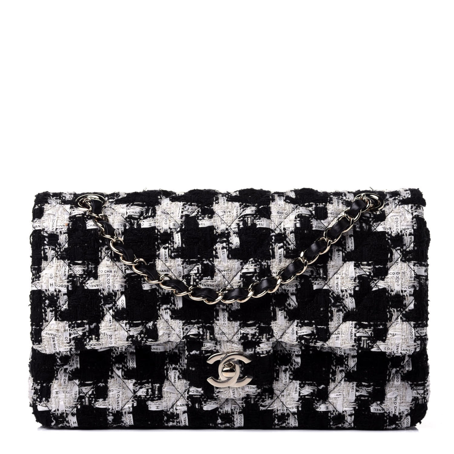 Chanel QUILTED TWEED DOUBLE FLAP Shoulder Bag