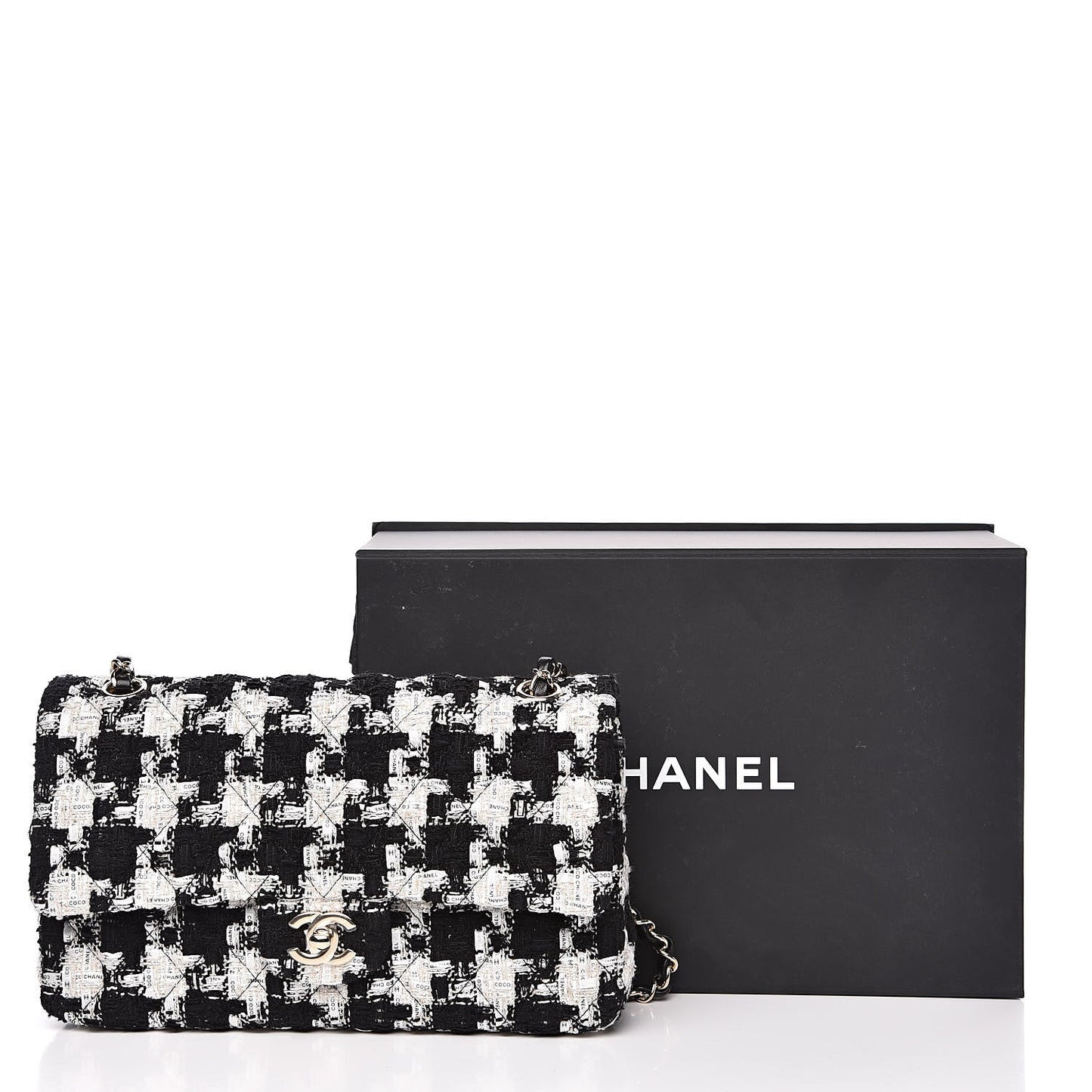 Chanel QUILTED TWEED DOUBLE FLAP Shoulder Bag