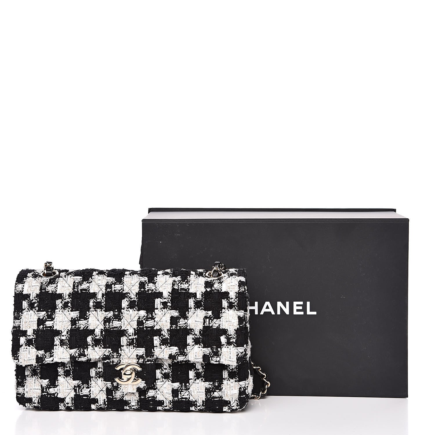 Chanel QUILTED TWEED DOUBLE FLAP Shoulder Bag