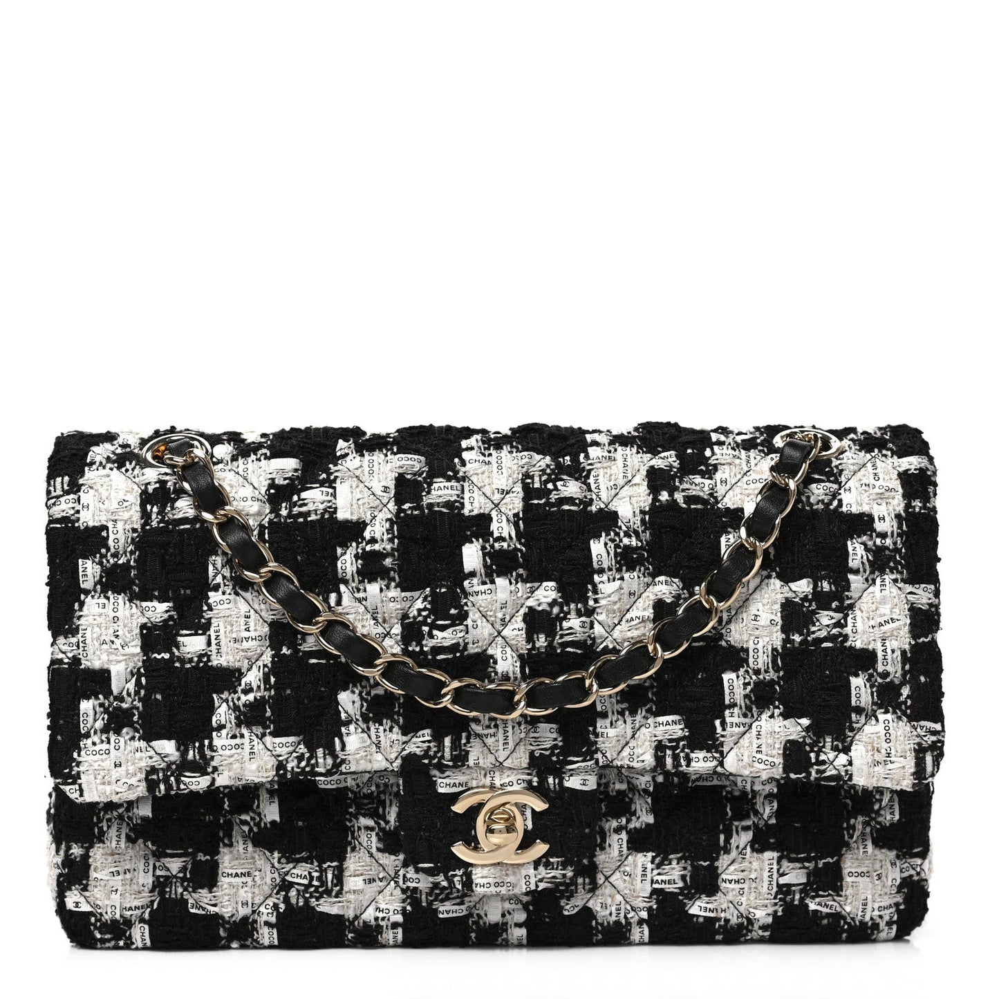 Chanel QUILTED TWEED DOUBLE FLAP Shoulder Bag