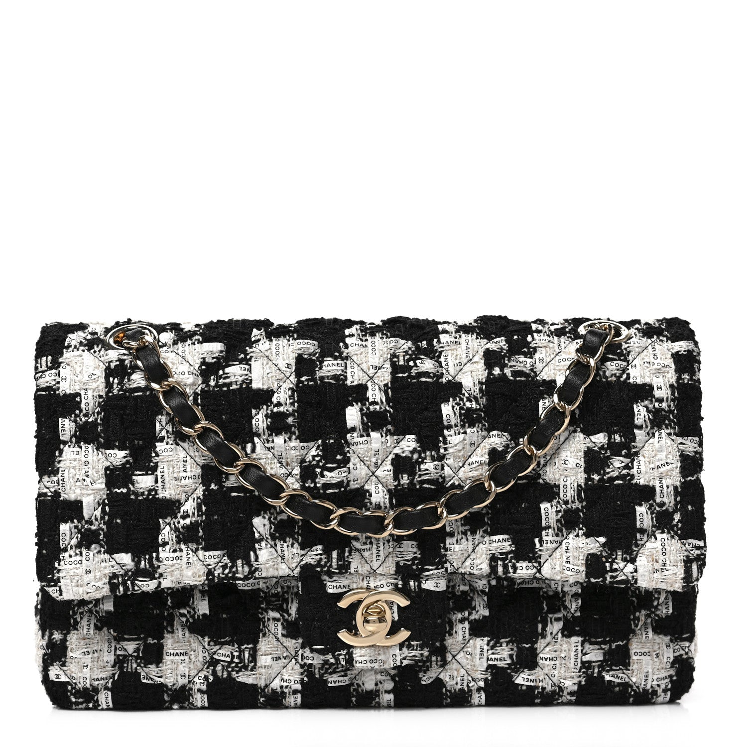 Chanel QUILTED TWEED DOUBLE FLAP Shoulder Bag