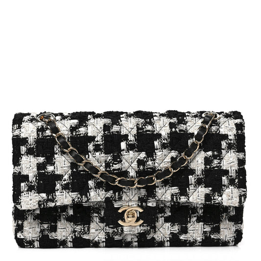 Chanel QUILTED TWEED DOUBLE FLAP Shoulder Bag