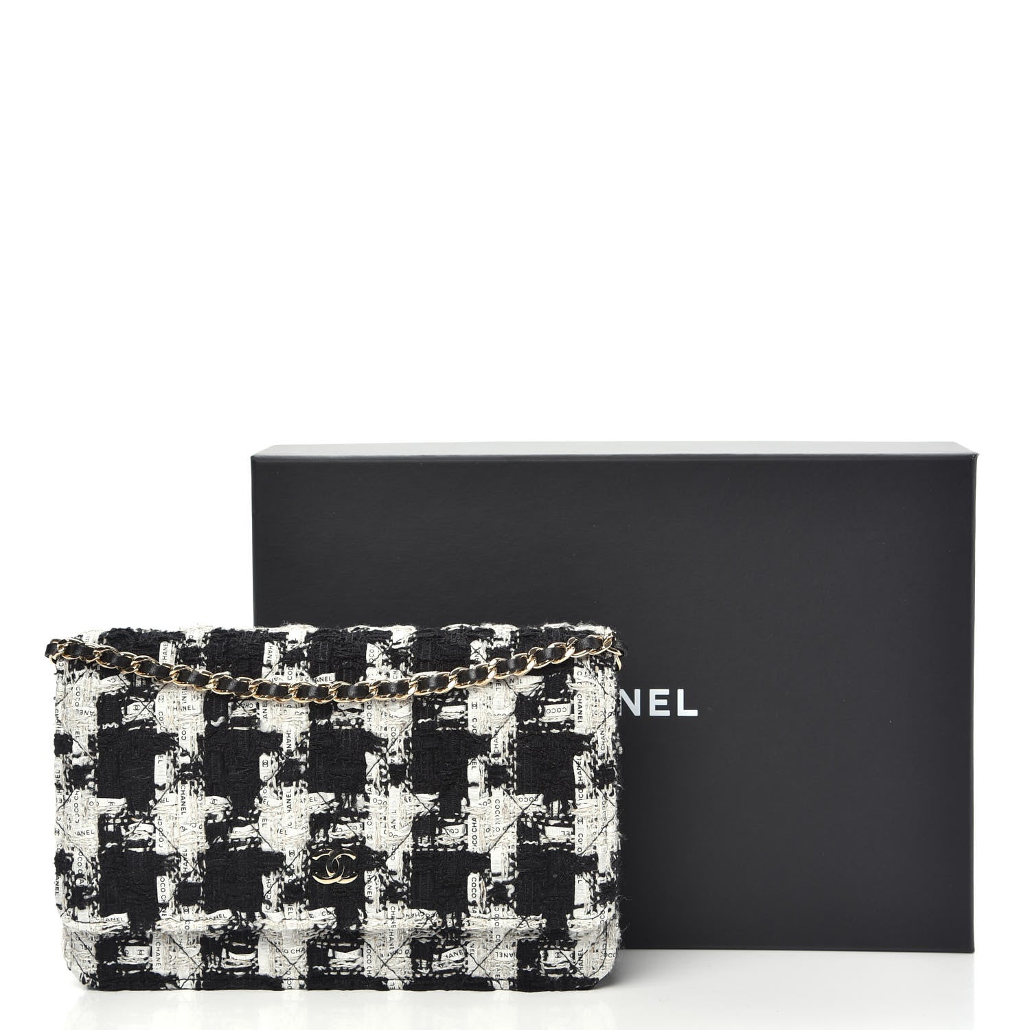 Chanel Tweed Quilted Wallet On A Chain Bag