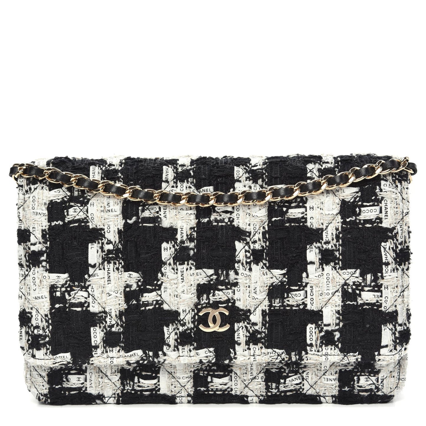 Chanel Tweed Quilted Wallet On A Chain Bag
