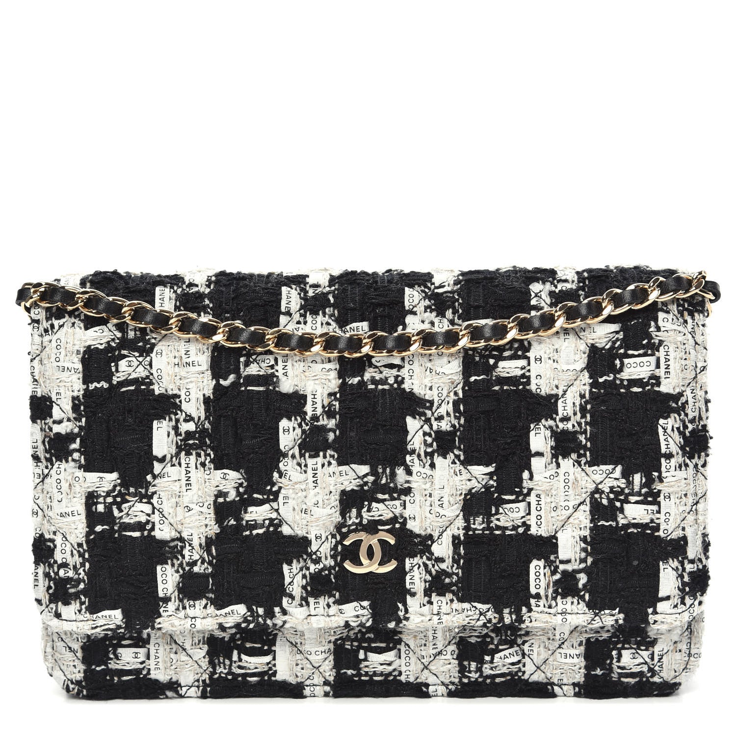 Chanel Tweed Quilted Wallet On A Chain Bag