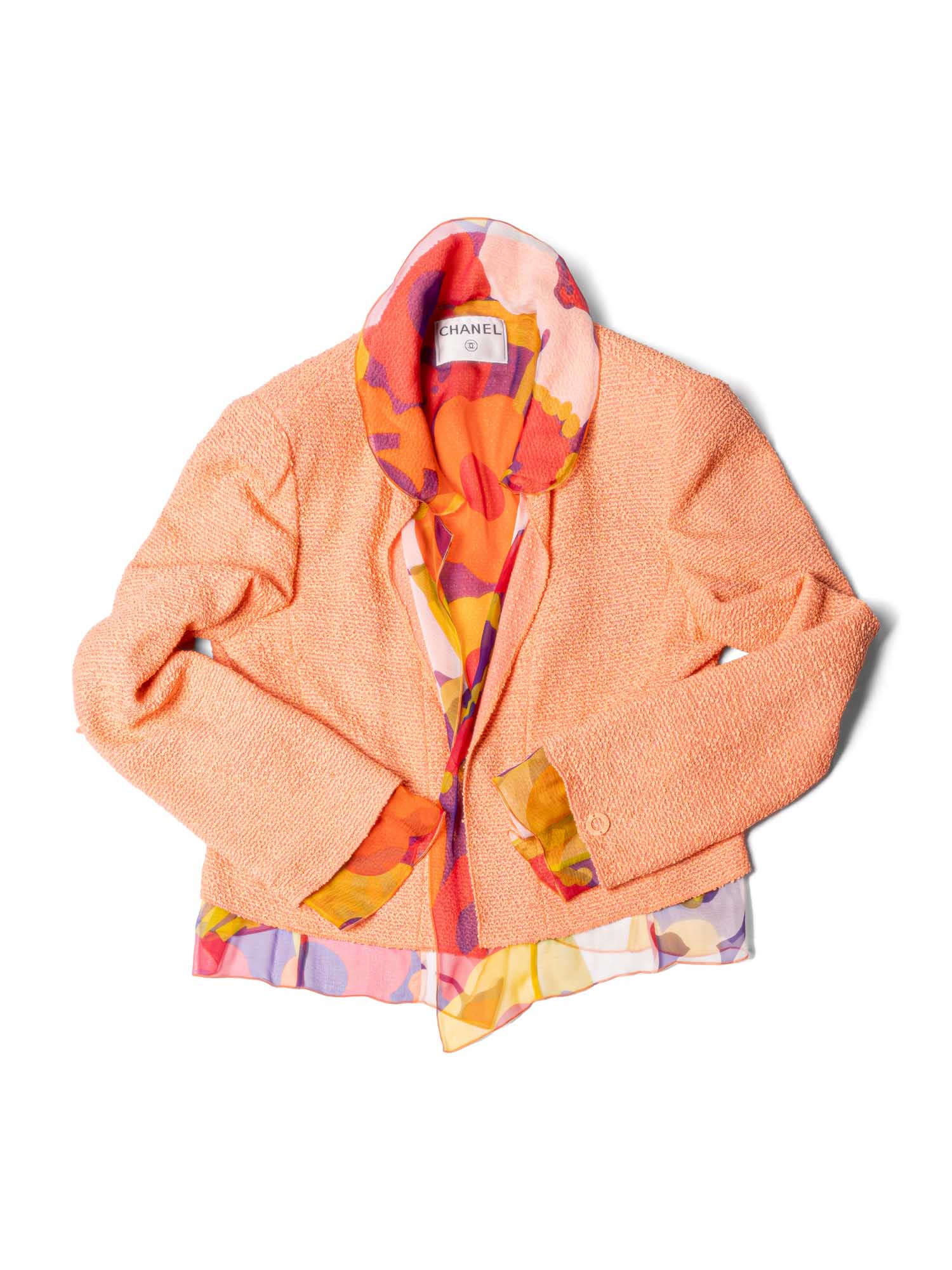 Chanel Tweed Silk Fringe Jacket Orange