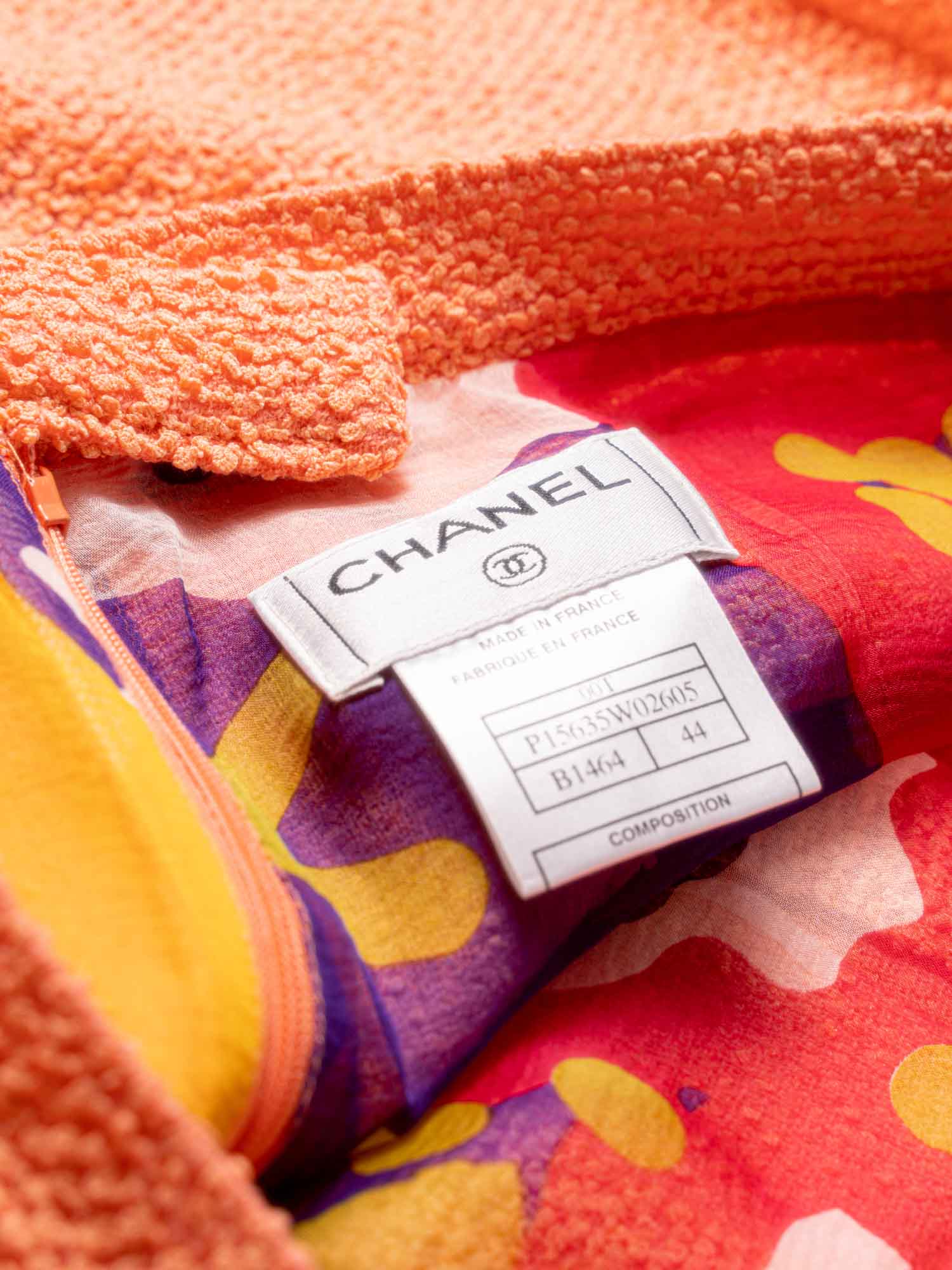 Chanel Tweed Silk Fringe Skirt Orange