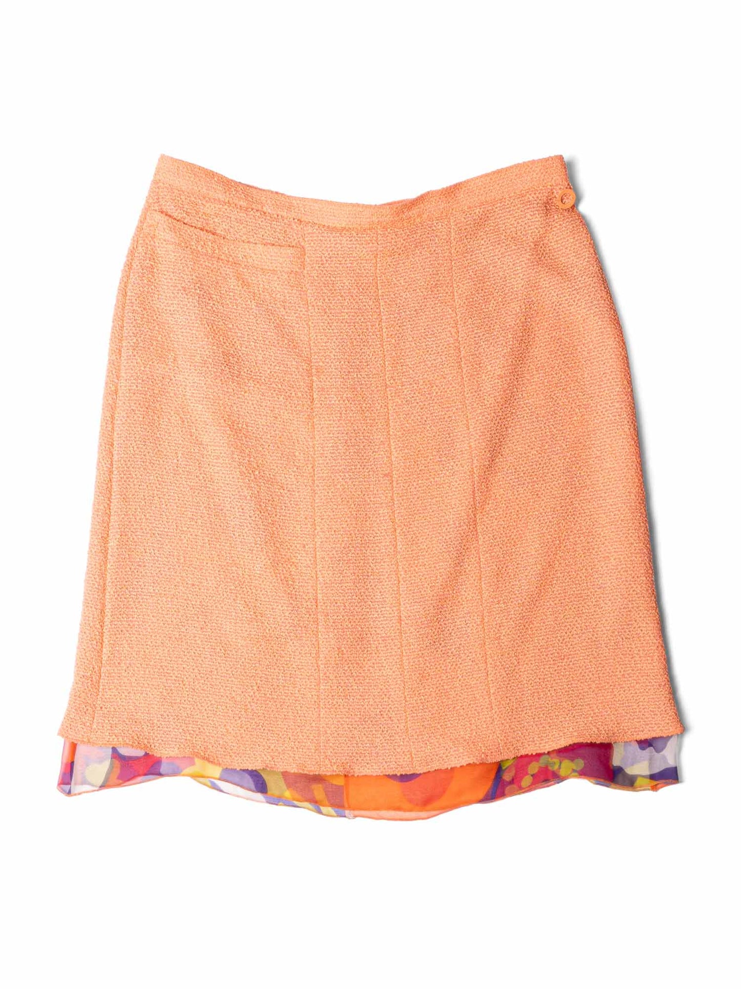 Chanel Tweed Silk Fringe Skirt Orange