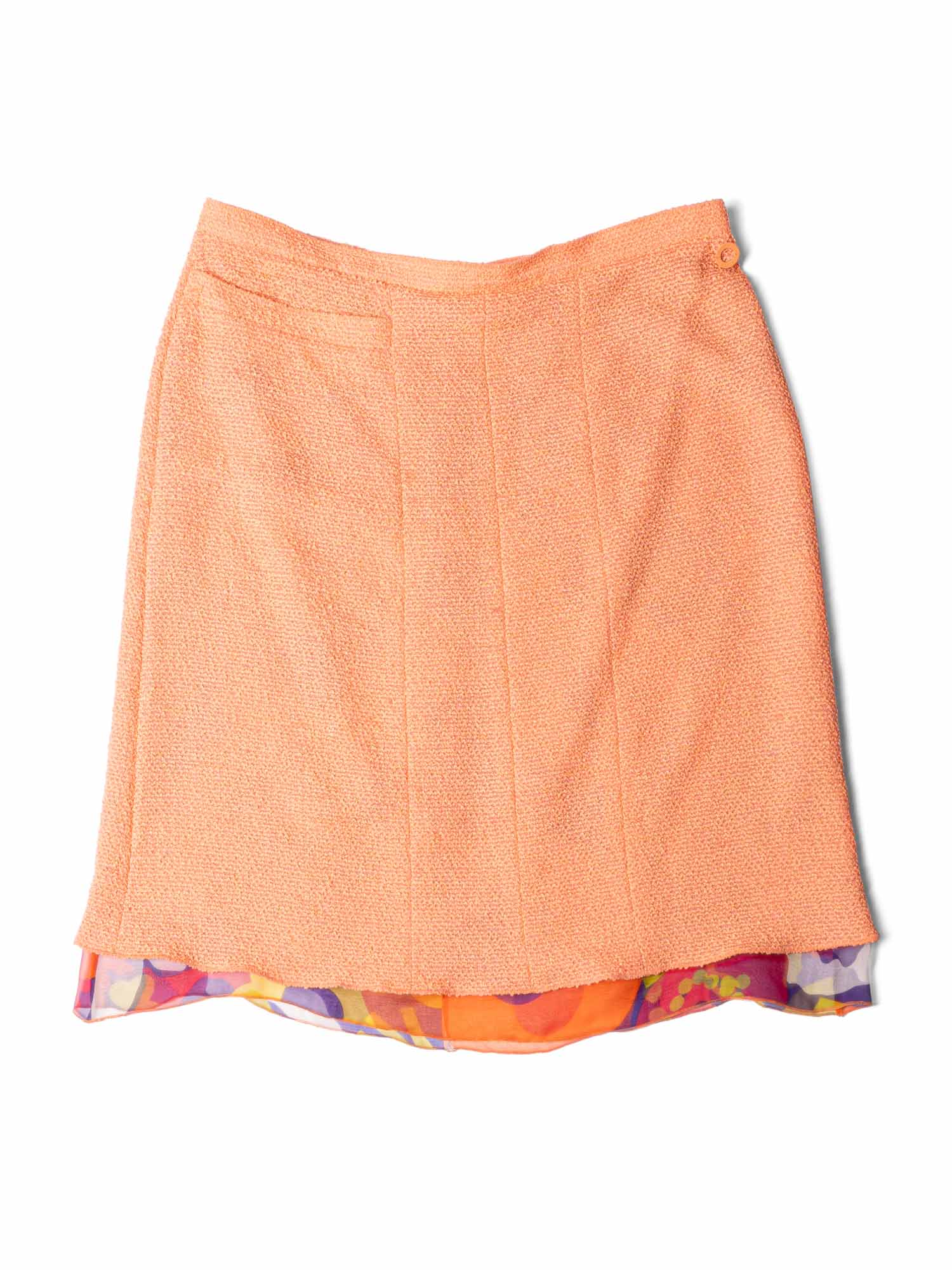Chanel Tweed Silk Fringe Skirt Orange
