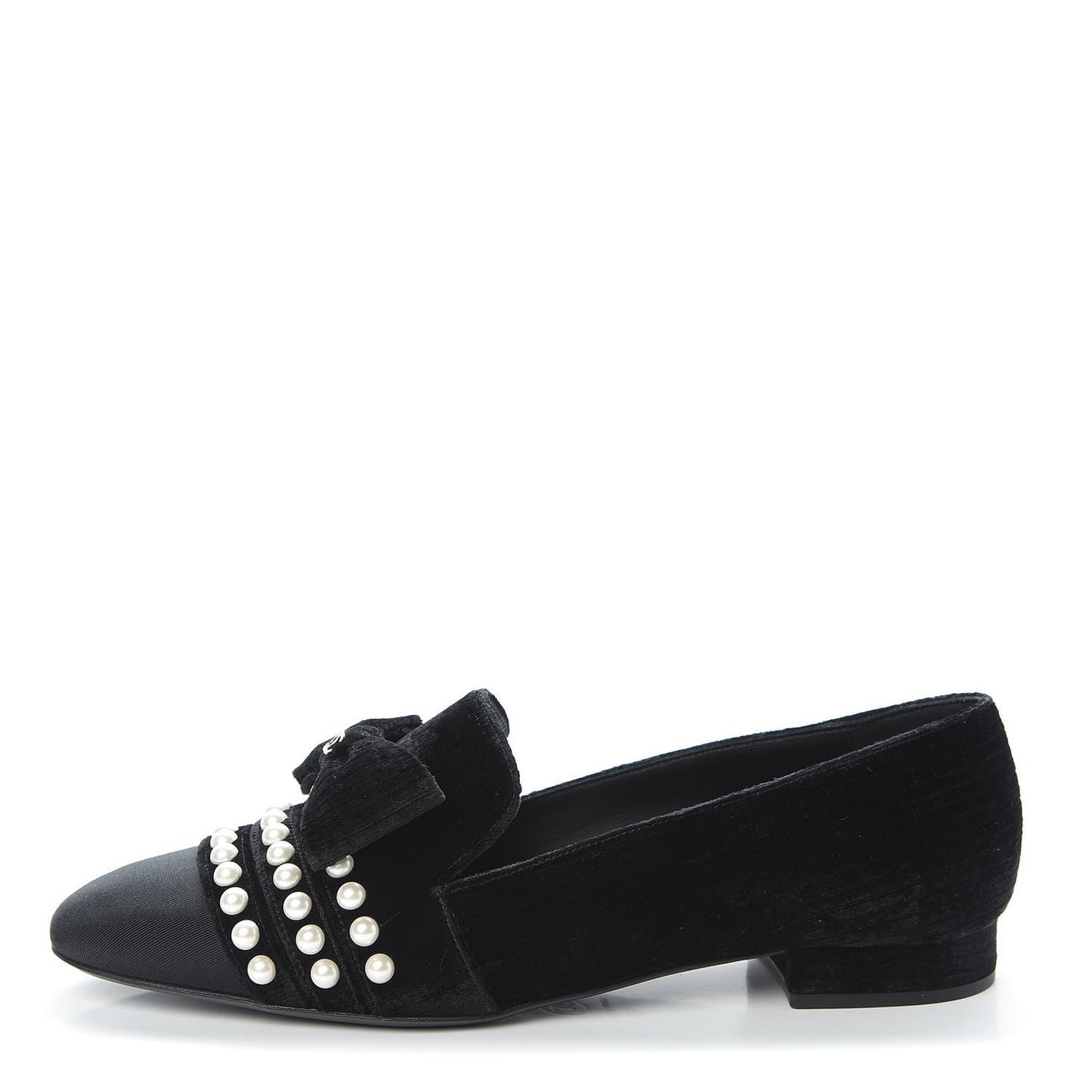 CHANEL VELVET GROSGRAIN PEARLS MOCCASIN LOAFERS