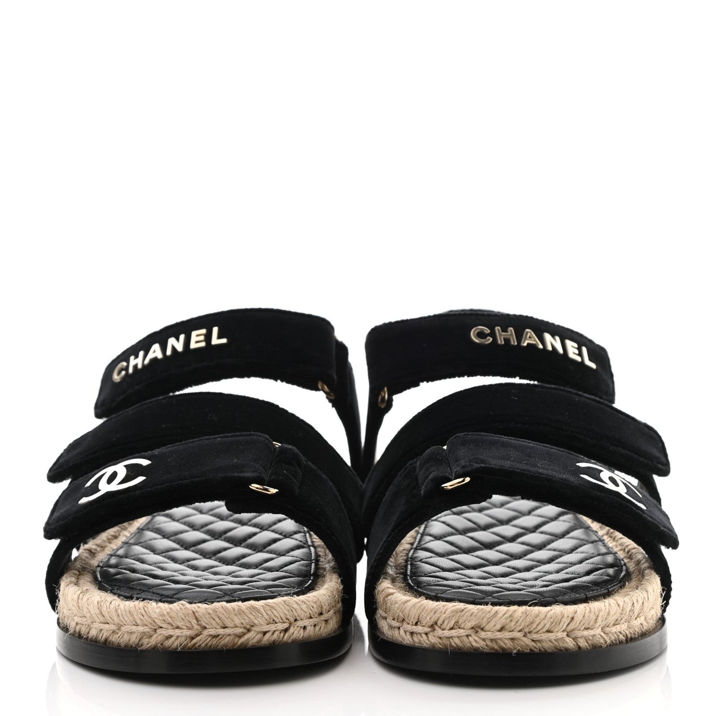 CHANEL CC VELVET LAMBSKIN FLAT SANDALS