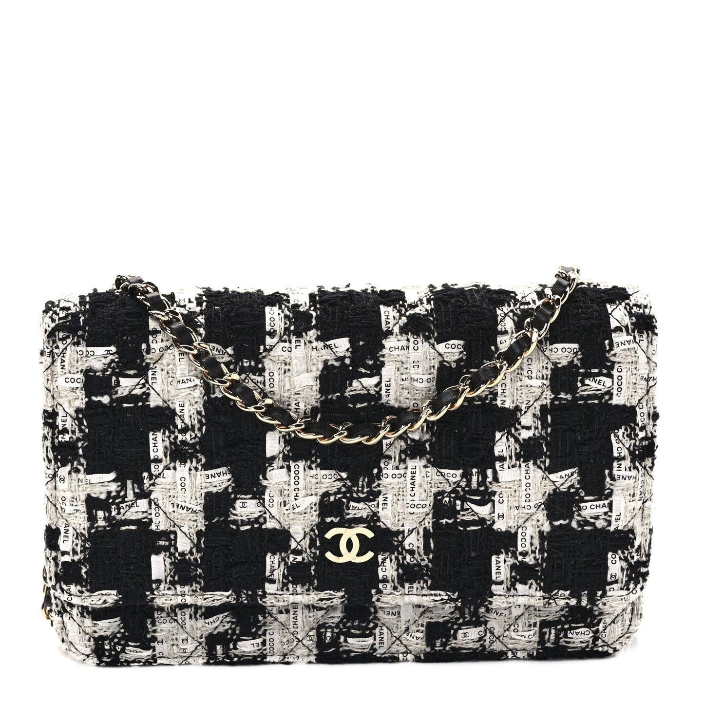 Chanel Tweed Quilted Wallet On A Chain Bag