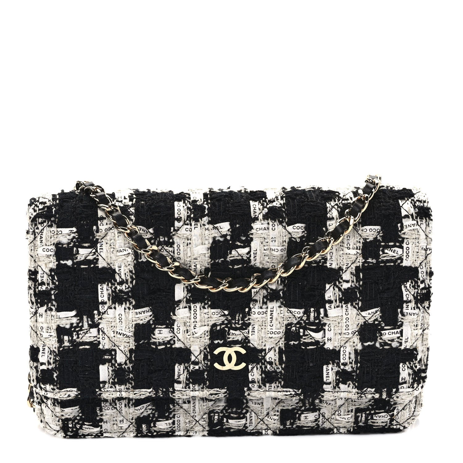 Chanel Tweed Quilted Wallet On A Chain Bag